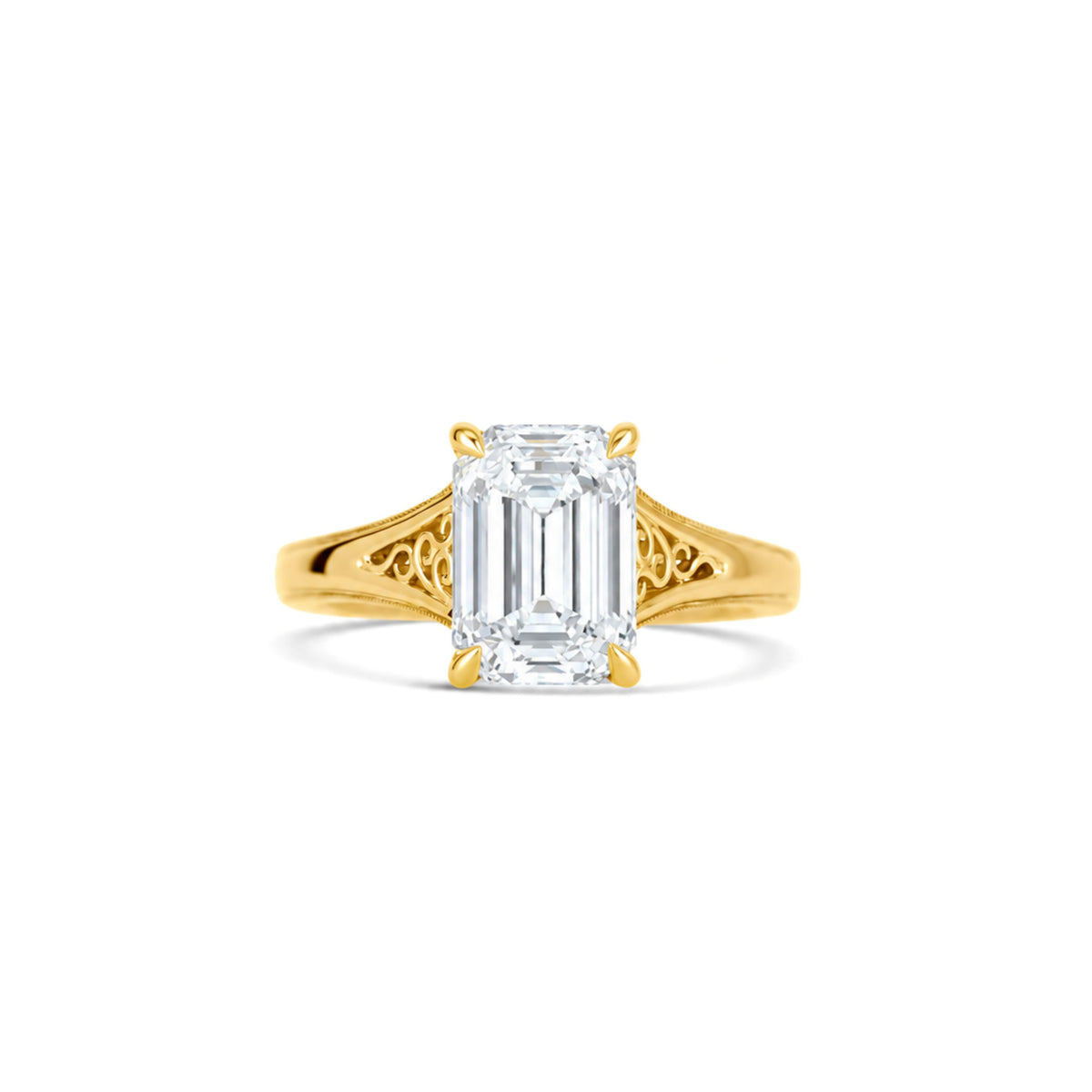 14k Yellow Gold Lab Grown 3.04ct Modified Emerald Diamond Solitaire Engagement Ring