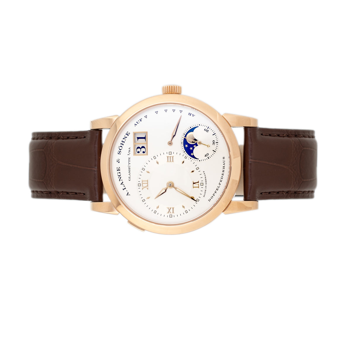 A. Lange & Sohne Lange 1 Moonphase Rose Gold Silver Dial 38mm 109.032