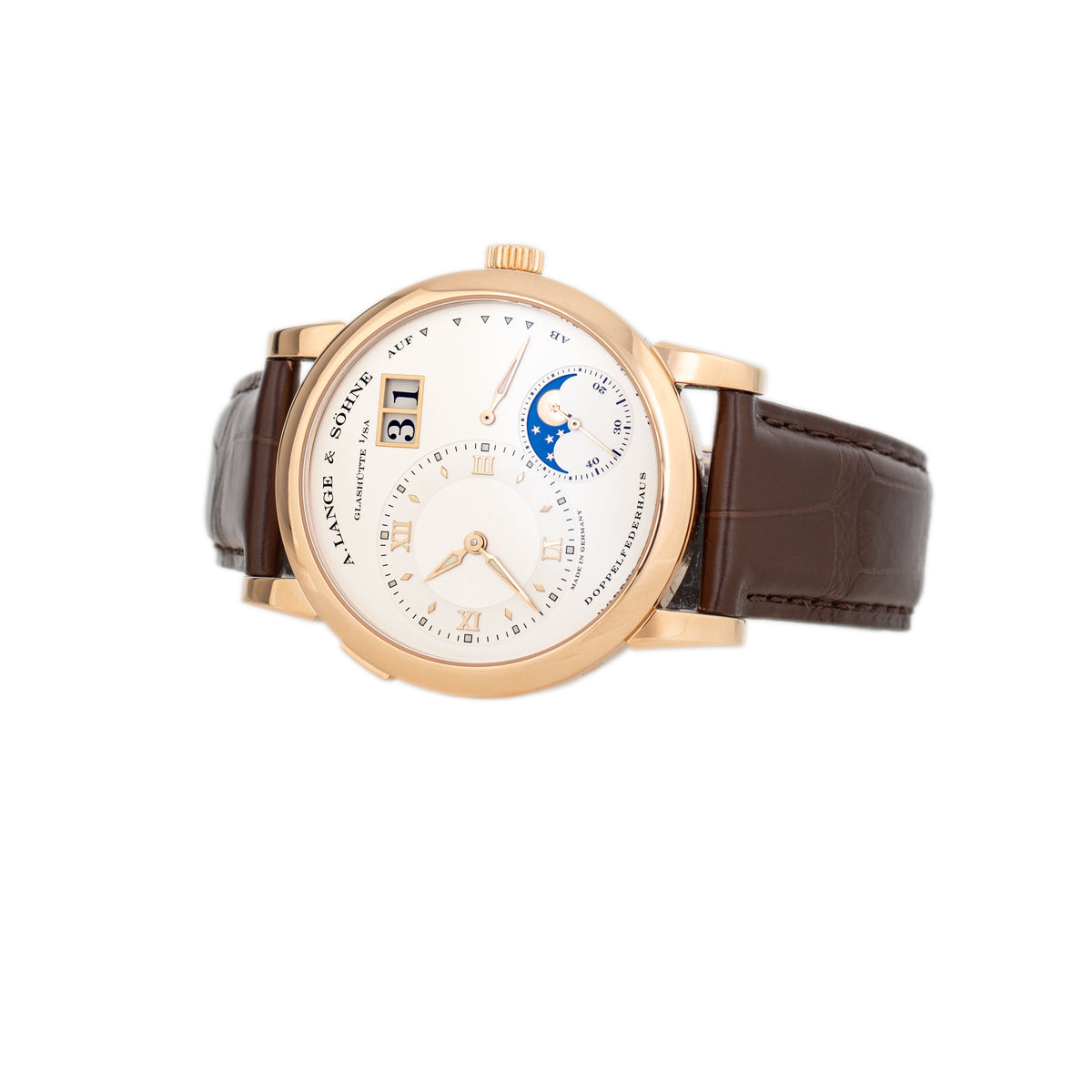 A. Lange & Sohne Lange 1 Moonphase Rose Gold Silver Dial 38mm 109.032
