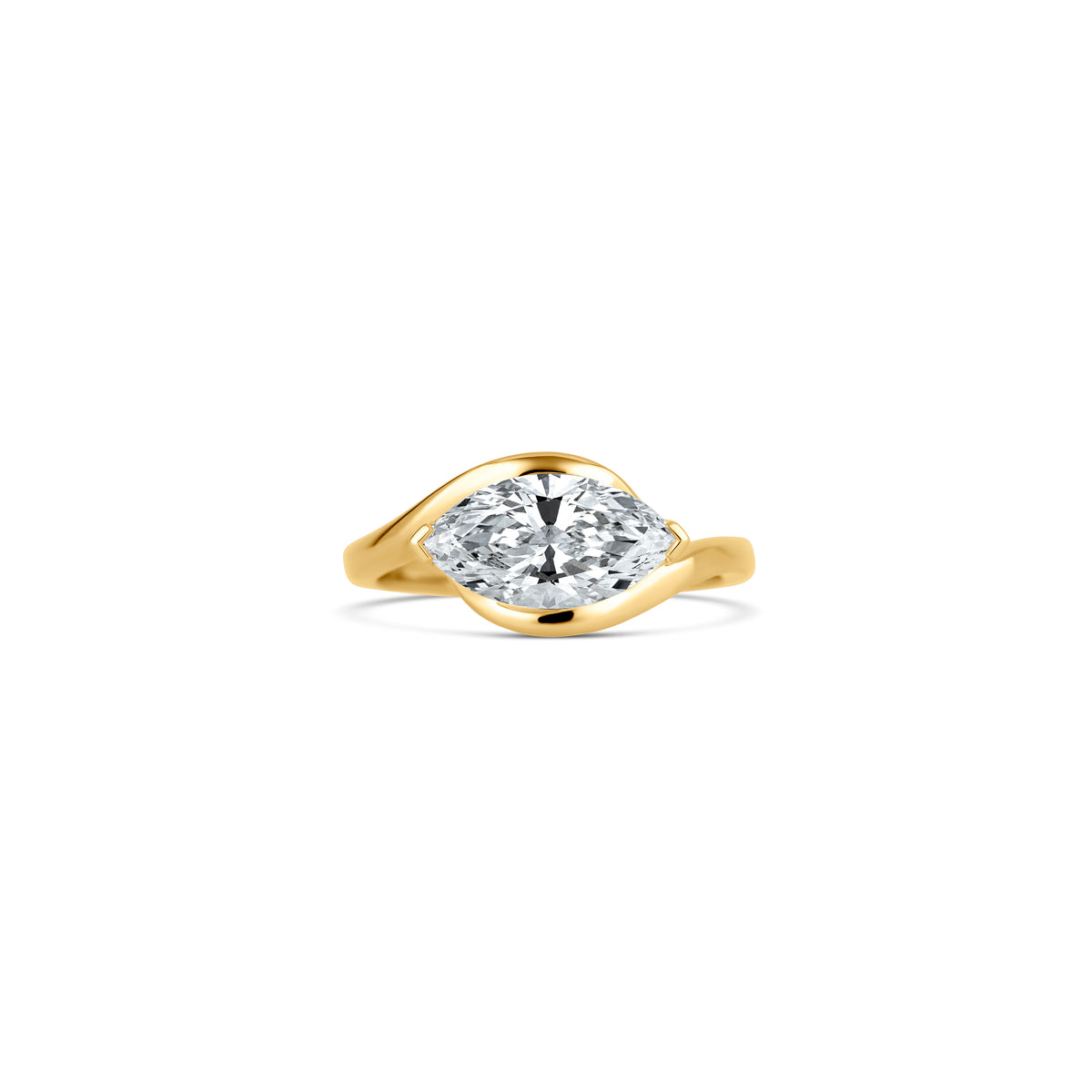 14k Yellow Gold Lab Grown 2.01ct Marquise Diamond Partial Bezel Solitaire Curved Engagement Ring