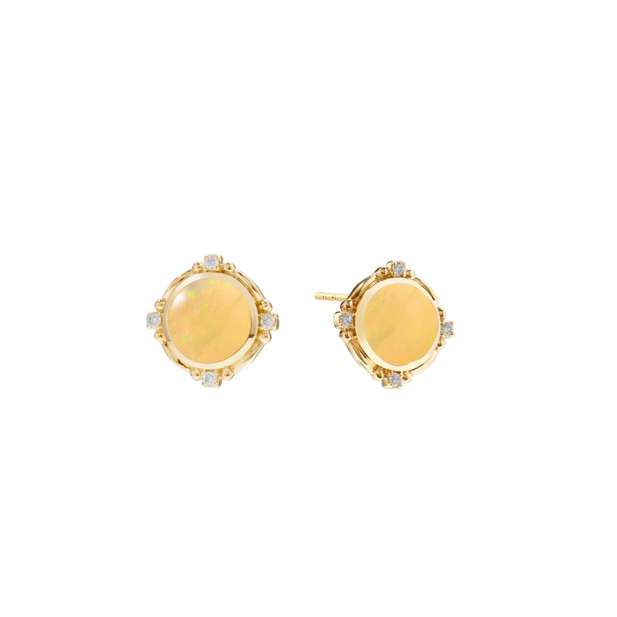 Syna Jewels 18k Yellow Gold Axia Ethiopian Opal and Diamond Earrings