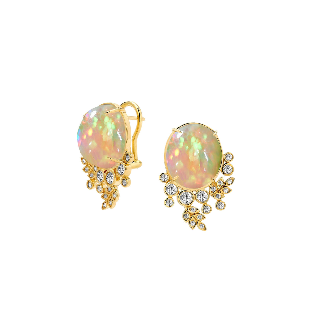 Syna Jewels 18k Yellow Gold Vine Ethiopian Opal and Diamond Earrings