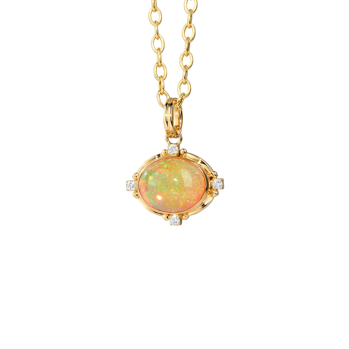 Syna Jewels 18k Yellow Gold Axia Petite Oval Ethiopian Opal and Diamond Pendant