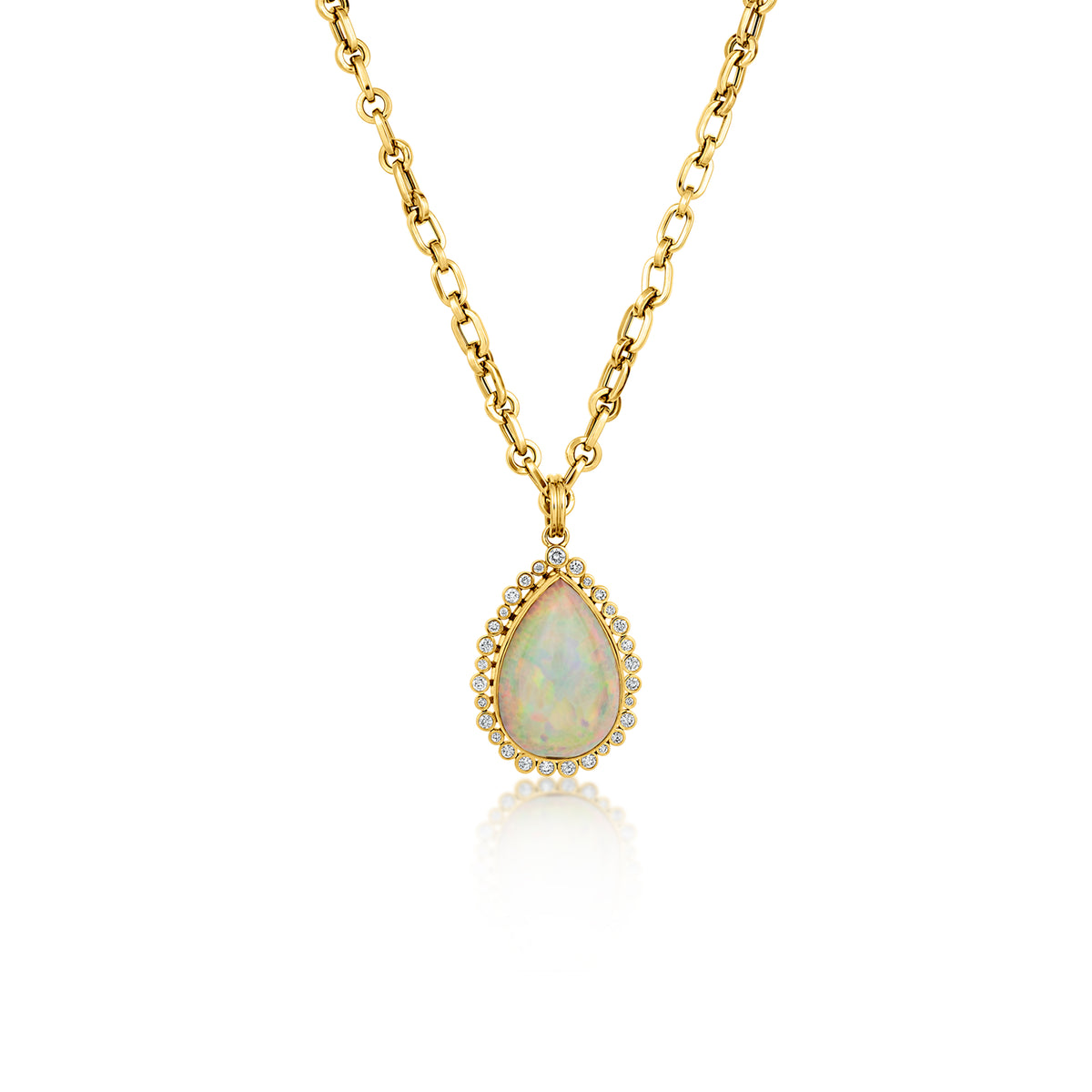 Syna Jewels 18k Yellow Gold Aura Halo Grande Ethiopian Opal and Diamond Pendant