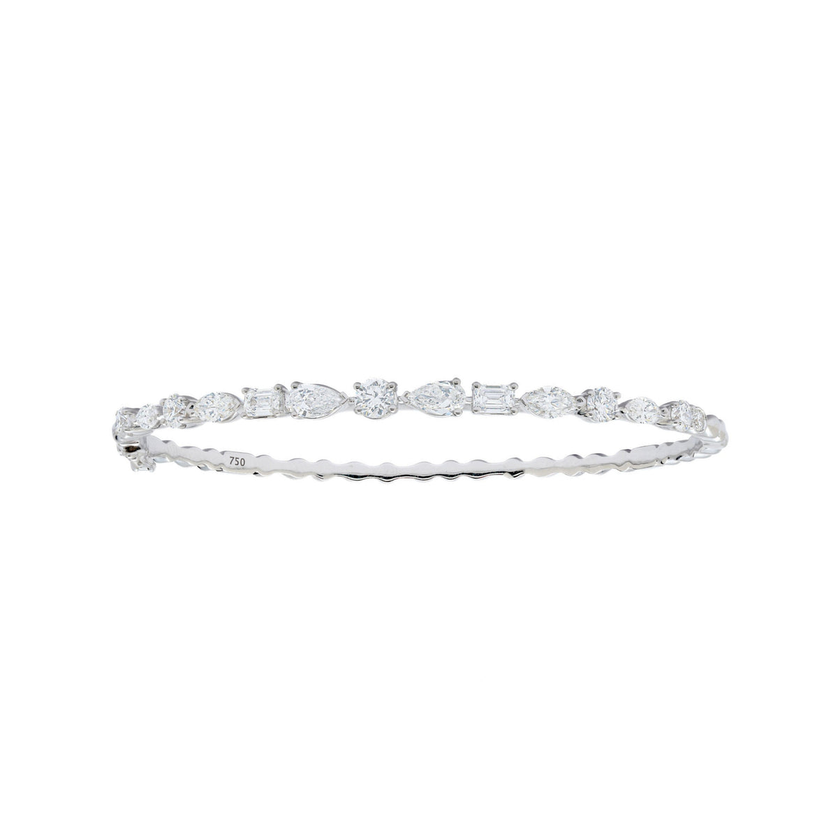 18k White Gold Round, Marquise, Pear, and Emerald Diamond Bangle Bracelet
