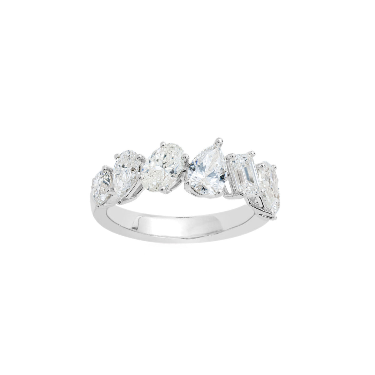 18k White Gold Pear, Round, Emerald, and Oval Diamond Band