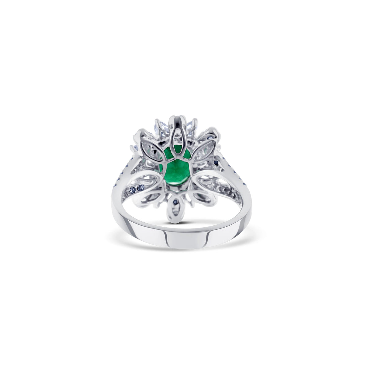 18k White Gold 1.65CT Oval Emerald and Diamond Cluster Halo Ring