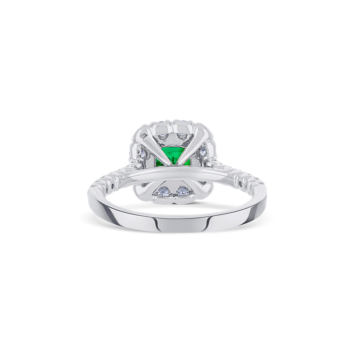 18k White Gold 0.75CT Asscher Emerald and Diamond Halo Ring