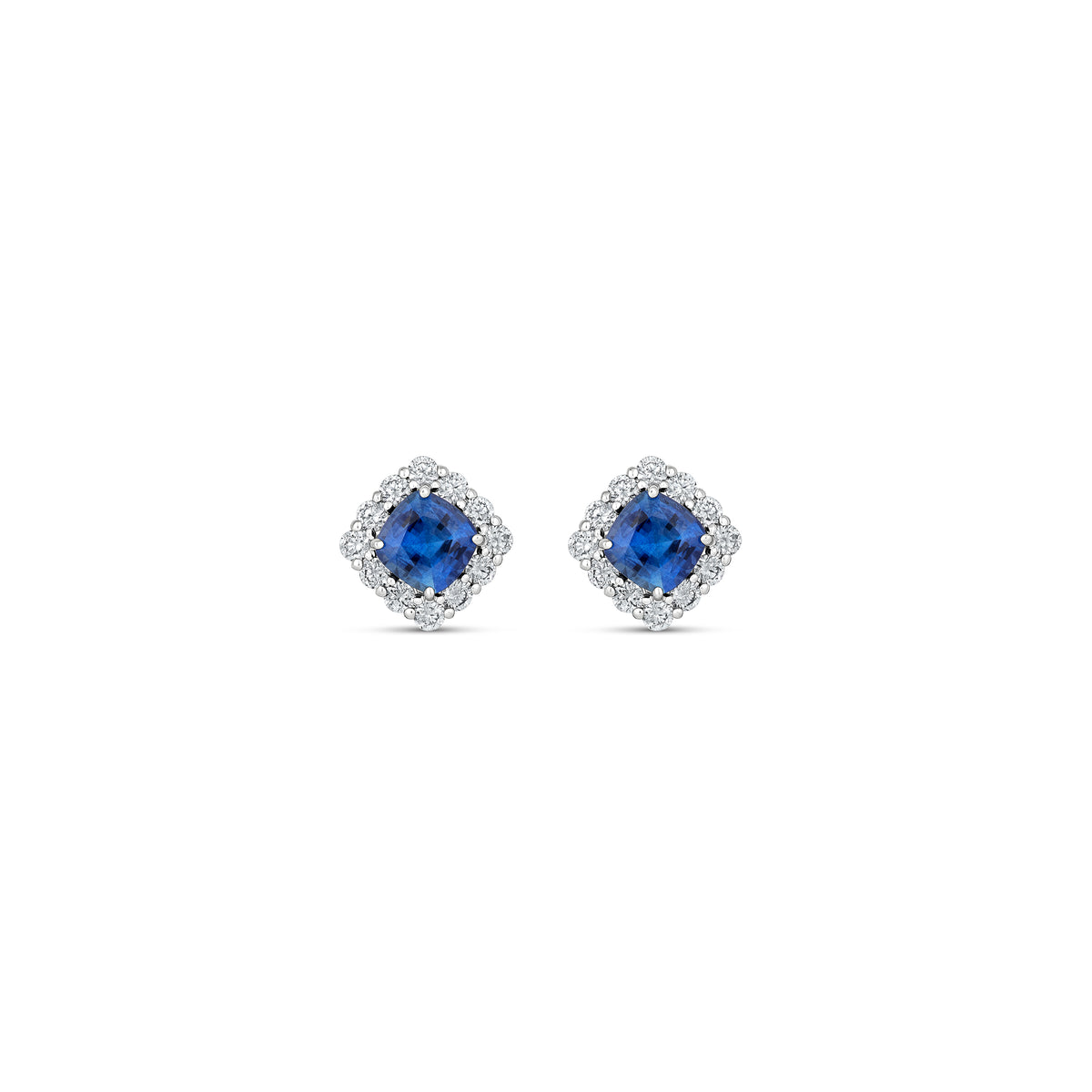 18k White Gold Cushion Sapphire and Diamond Halo Earrings