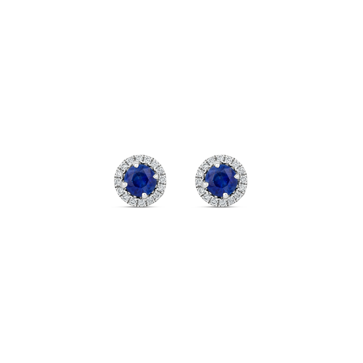 18k White Gold Round Sapphire and Diamond Halo Earrings