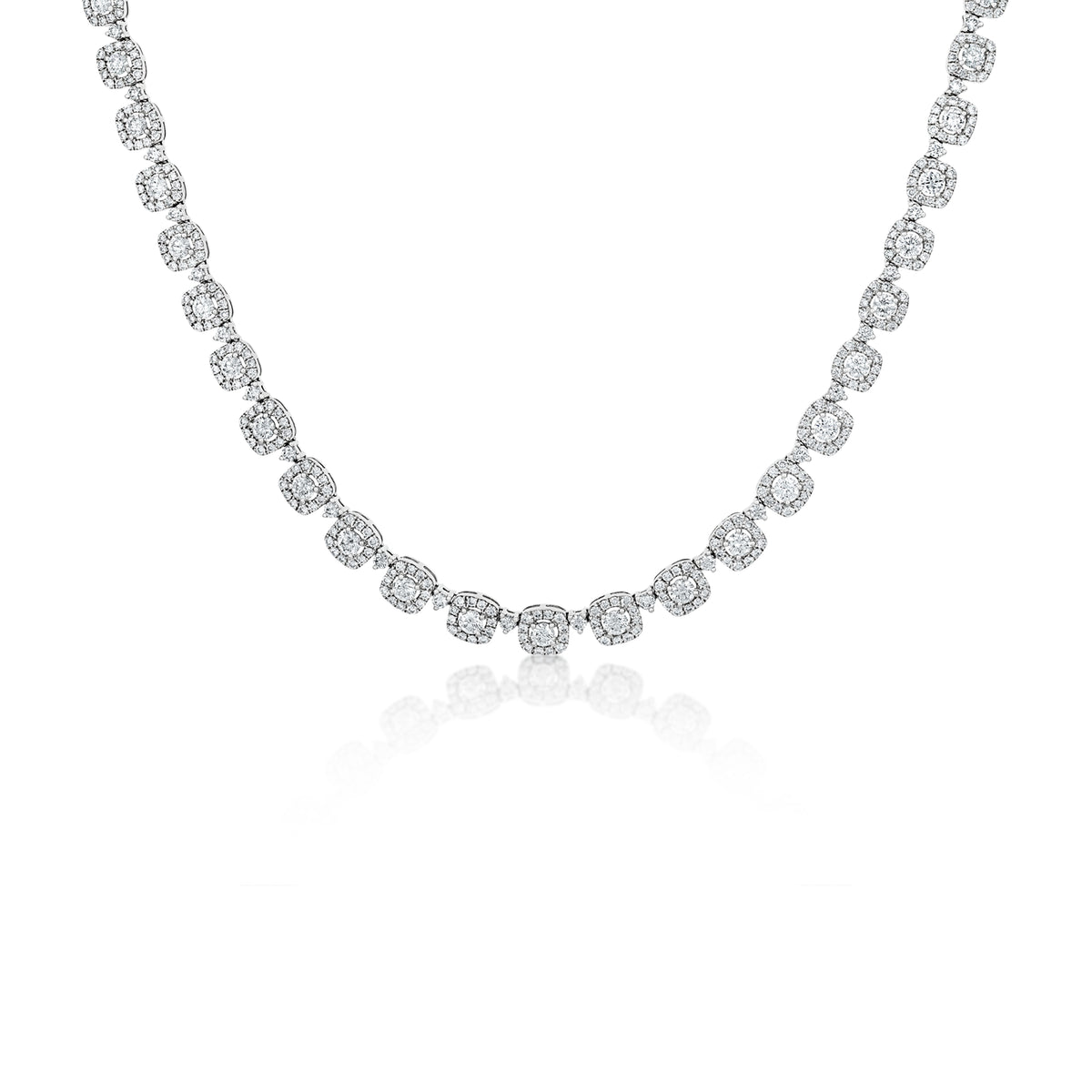 18k White Gold Round Diamond Halo Alternating Necklace
