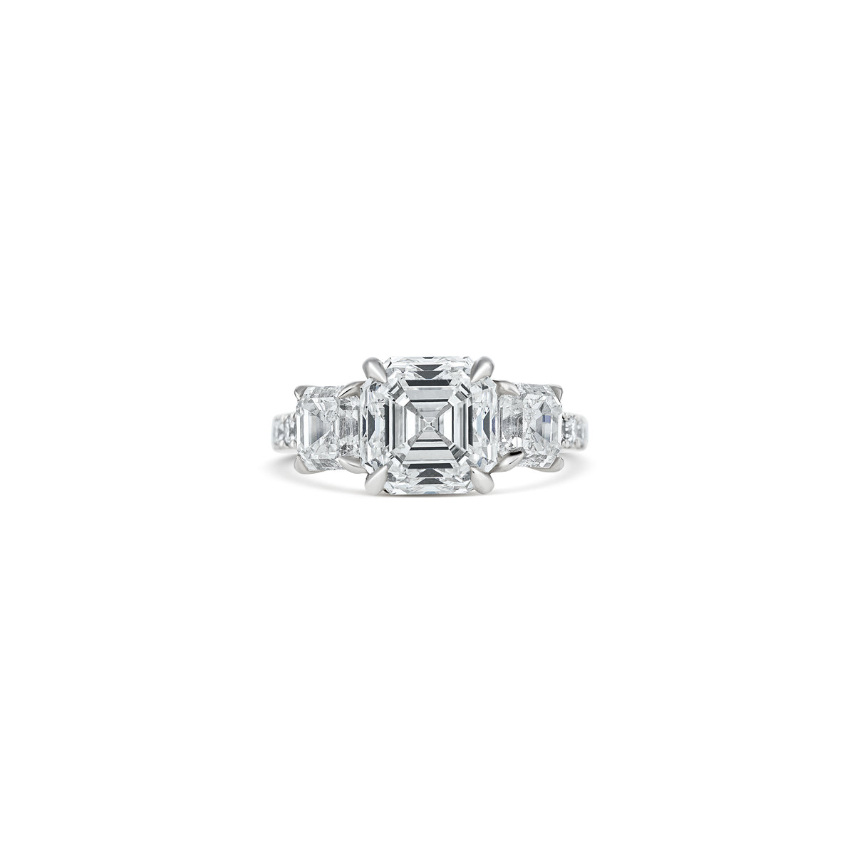 Platinum 4.18ct Asscher Diamond Three Stone Engagement Ring