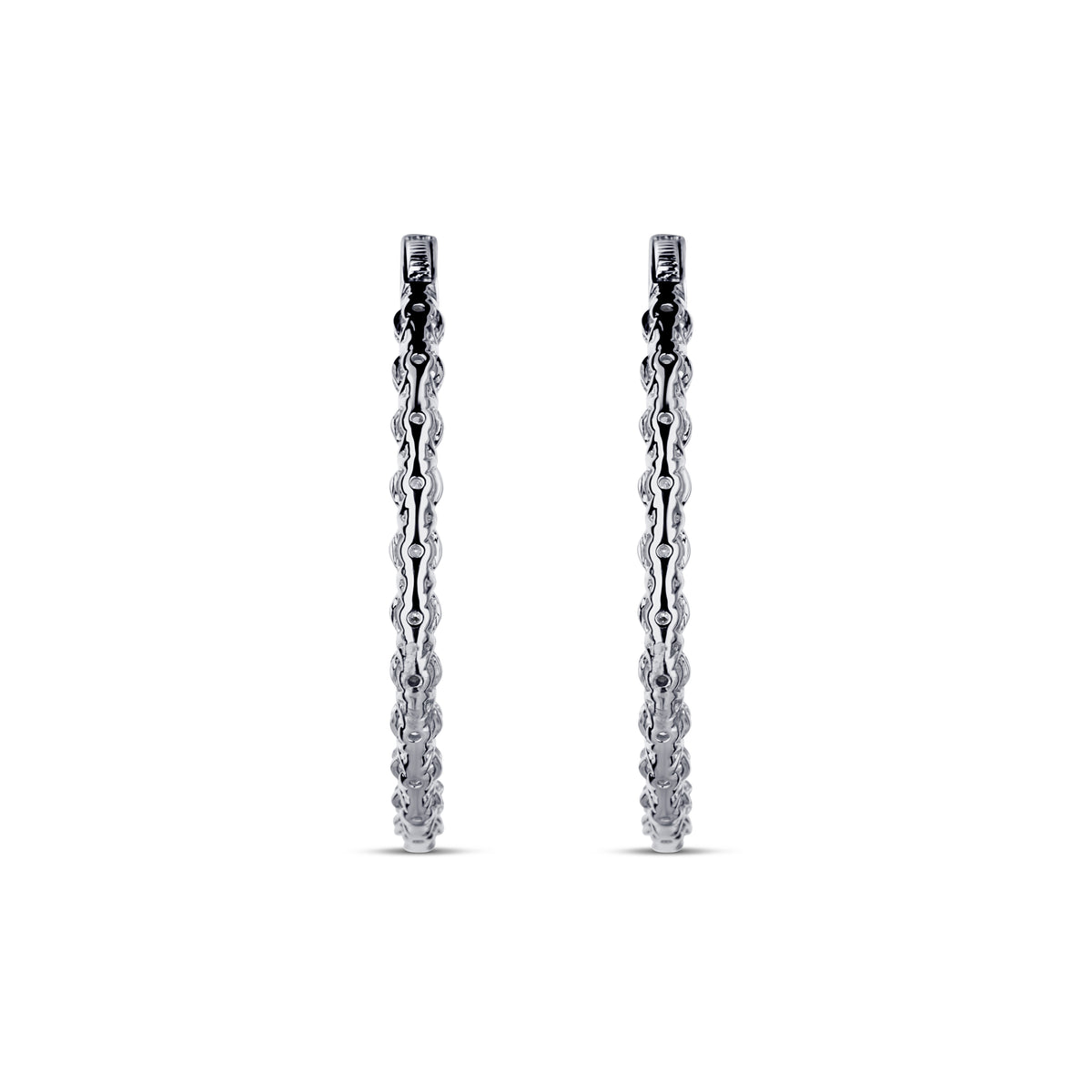 18k White Gold Diamond Inside Outside Shared Prong Hoop Earrings