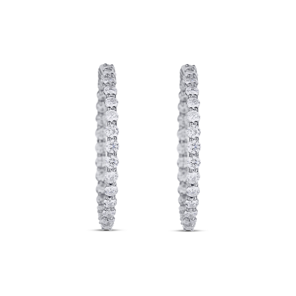 18k White Gold Diamond Inside Outside Shared Prong Hoop Earrings