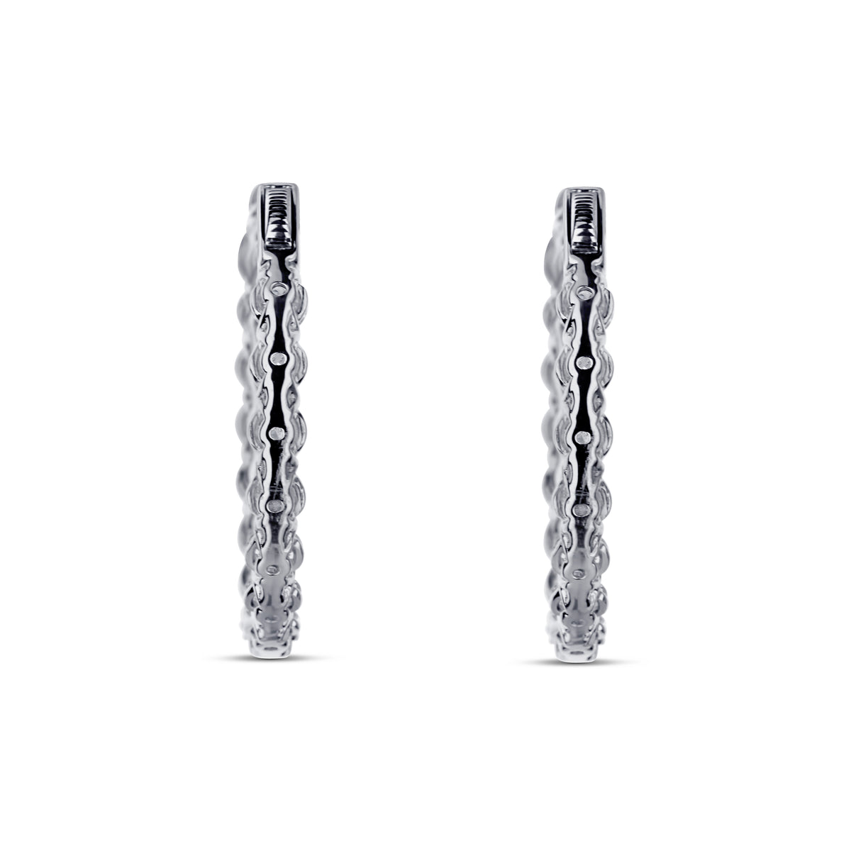 18k White Gold Diamond Inside Outside Shared Prong Hoop Earrings