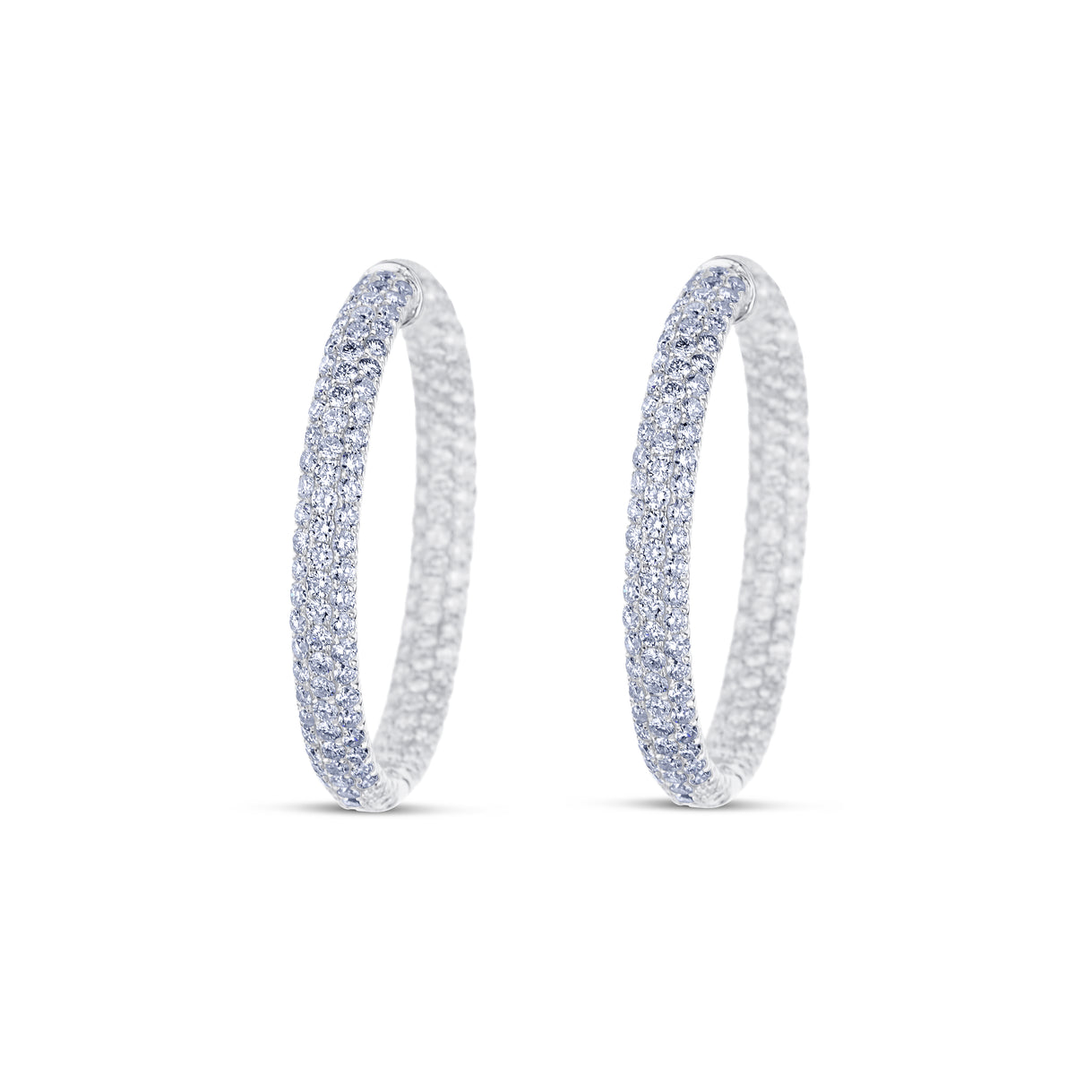 18k White Gold Diamond Pavé Inside Outside Hoop Earrings
