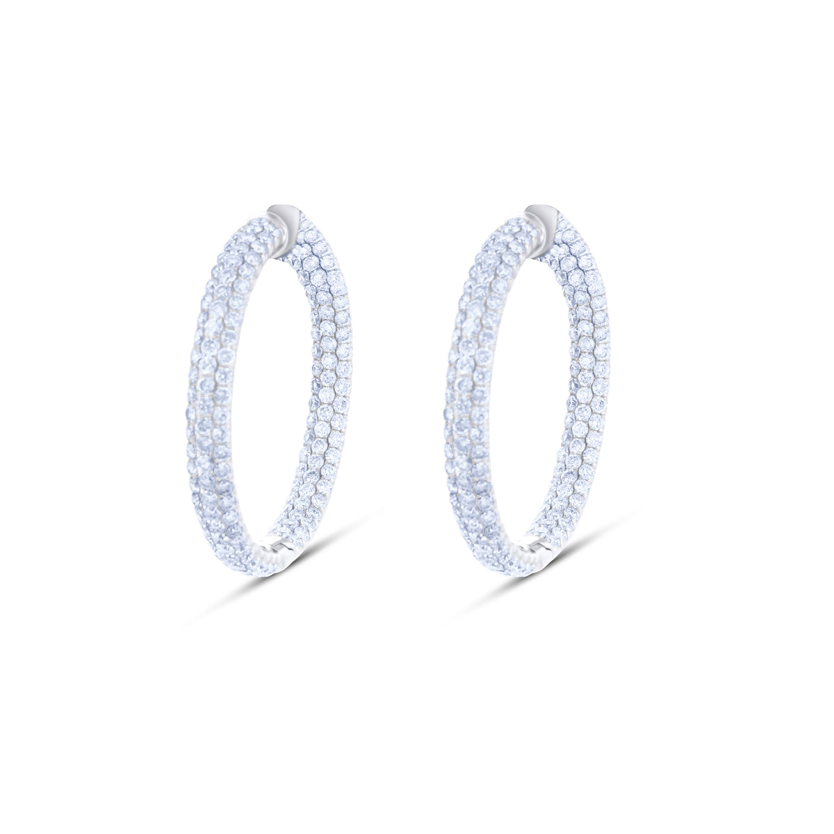 18k White Gold Diamond Pavé Inside Outside Hoop Earrings