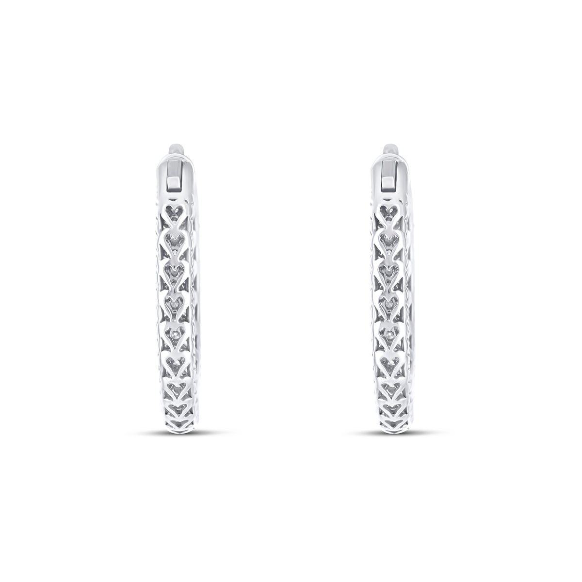 18k White Gold Diamond Pavé Inside Outside Hoop Earrings