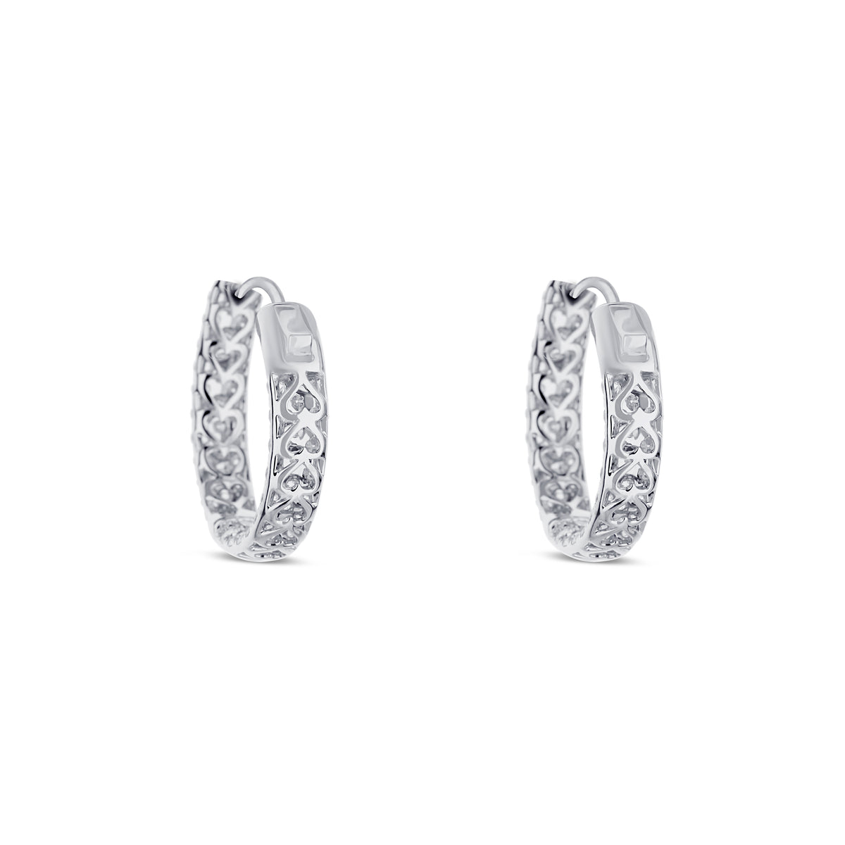 18k White Gold Diamond Pavé Inside Outside Hoop Earrings