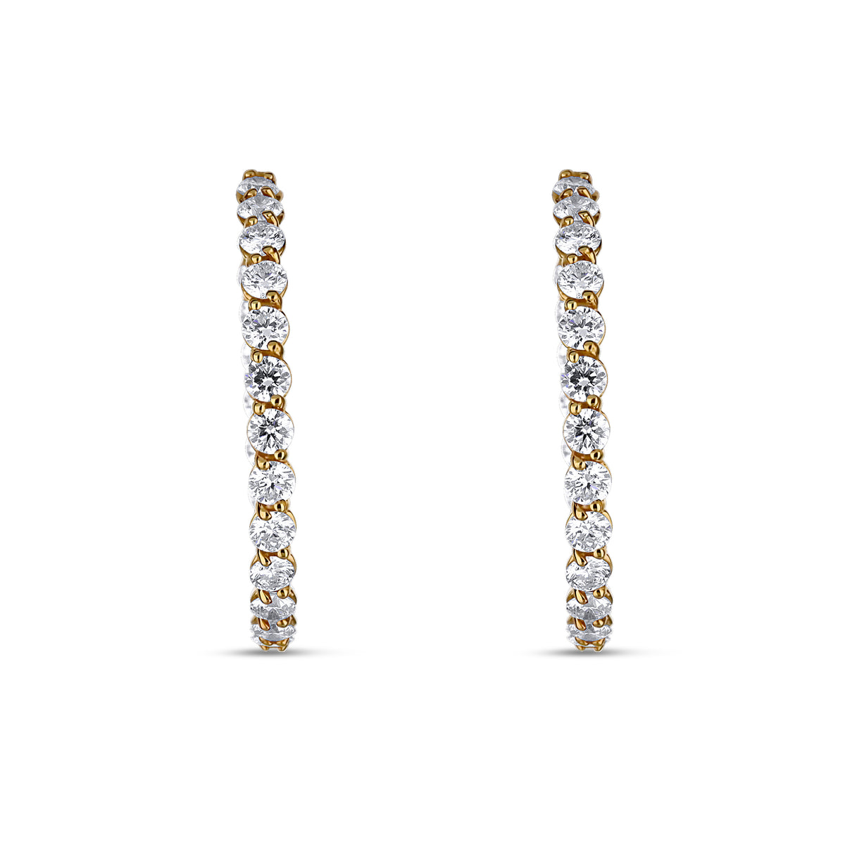 18k Yellow Gold Diamond Inside Outside Shared Prong Hoop Earrings