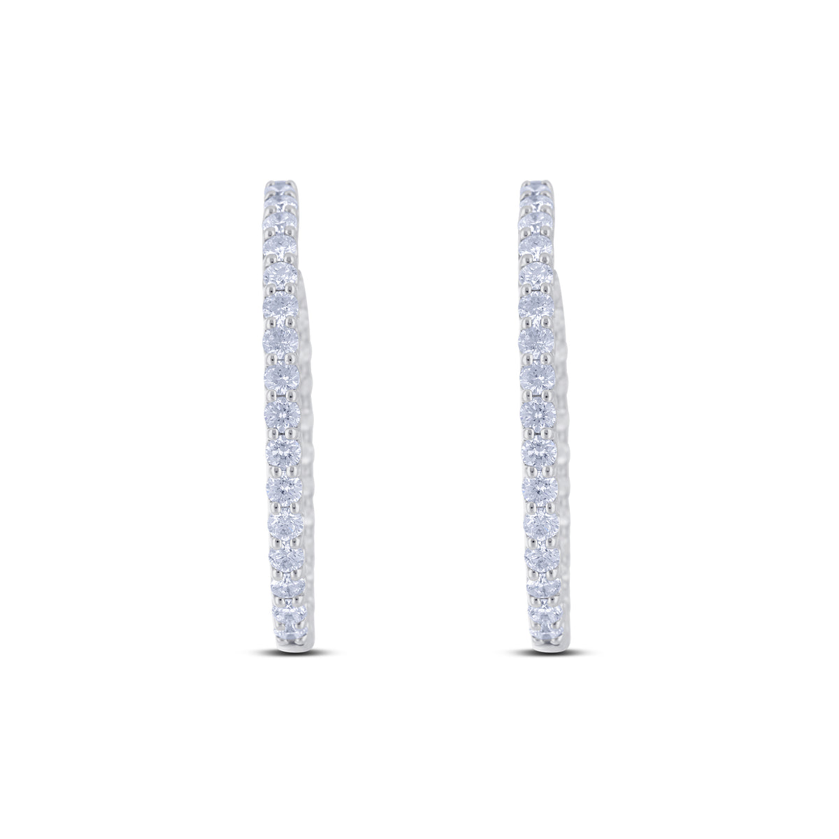 14k White Gold Diamond Inside Outside Shared Prong Hoop Earrings