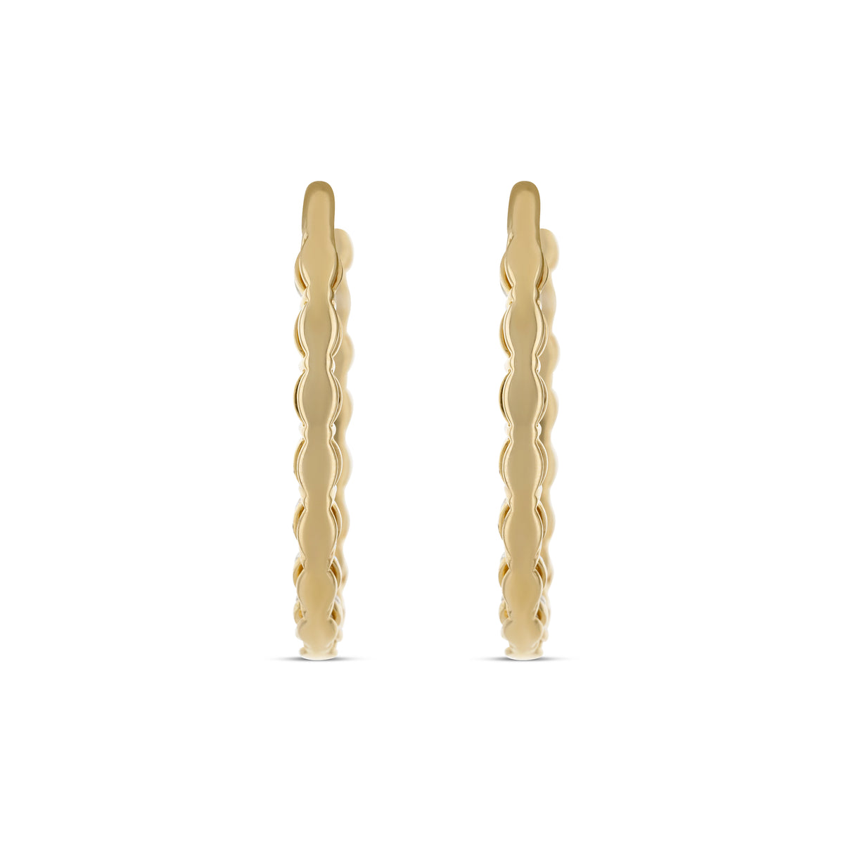 14k Yellow Gold Oval Diamond Inside Outside Shared Prong Hoop Earrings
