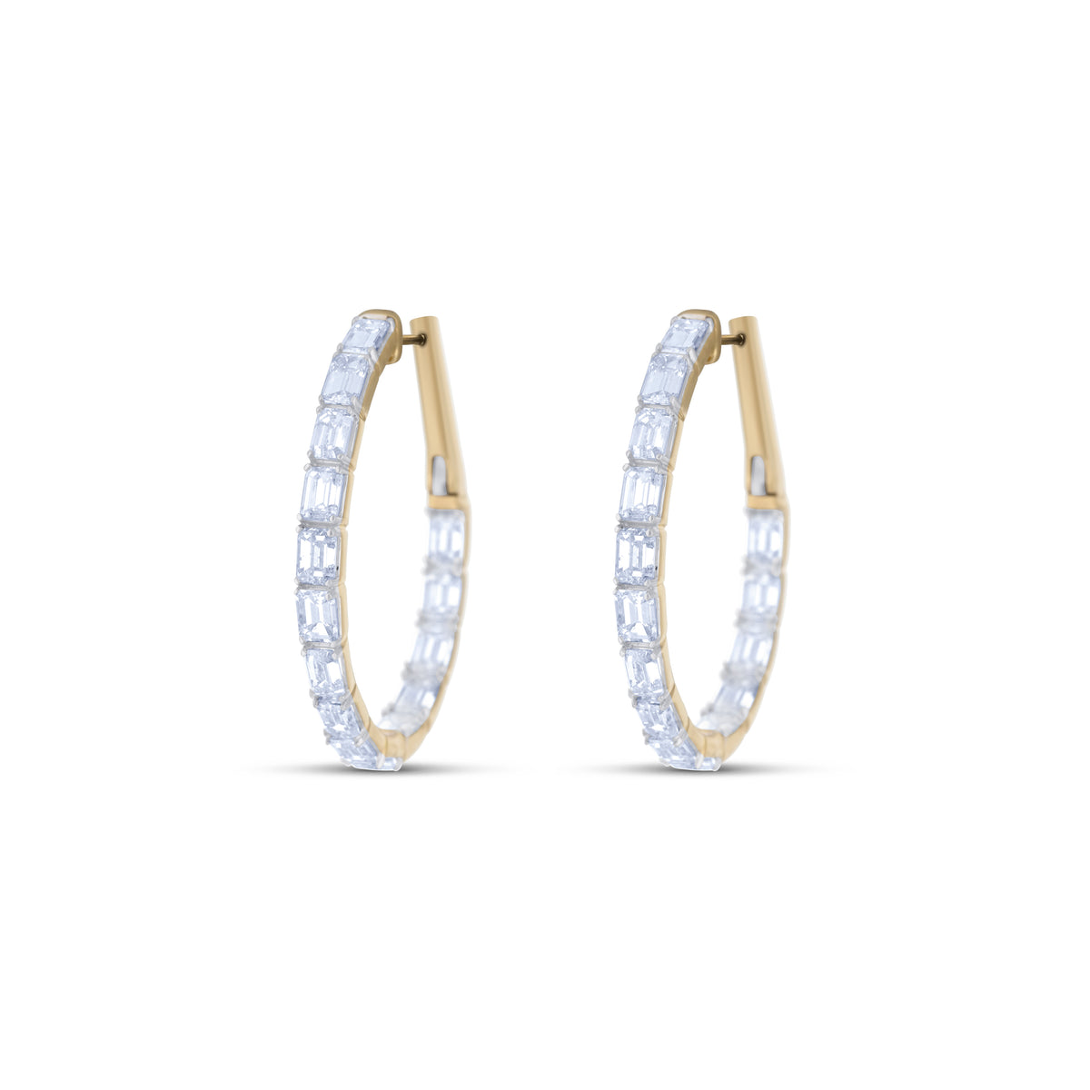 14k Yellow Gold Emerald Diamond Inside Outside Hoop Earrings