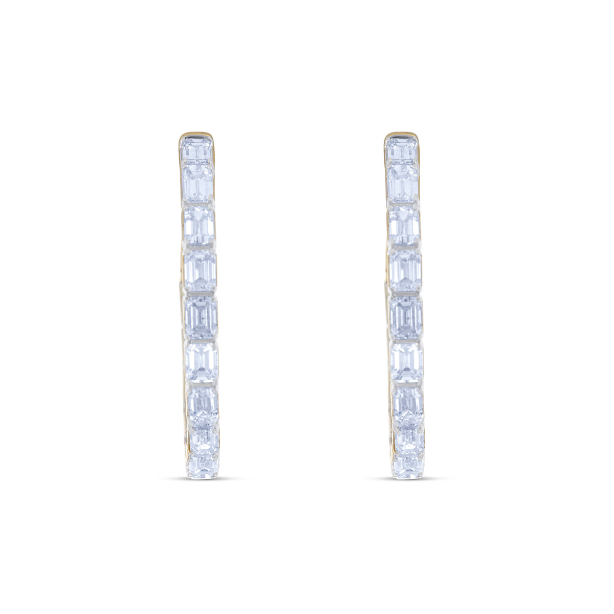 14k Yellow Gold Emerald Diamond Inside Outside Hoop Earrings