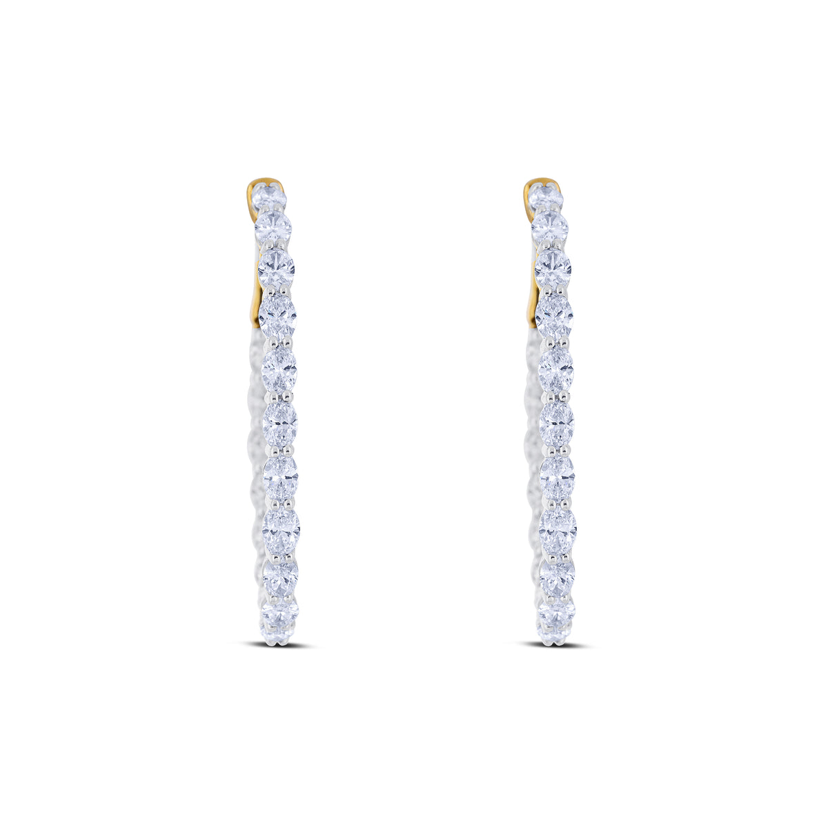 14k Yellow Gold Marquise Diamond Inside Outside Hoop Earrings