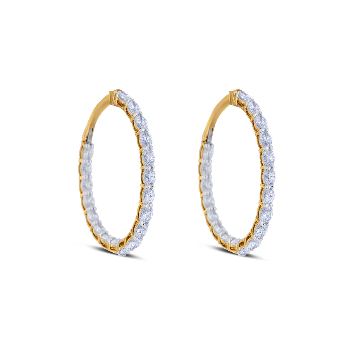 14k Yellow Gold Marquise Diamond Inside Outside Hoop Earrings