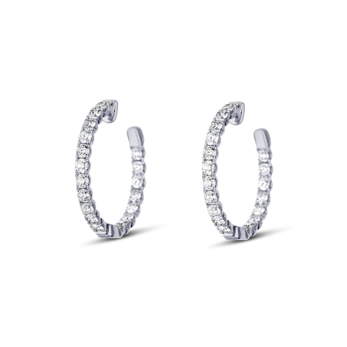 18k White Gold Diamond Inside Outside Hoop Earrings