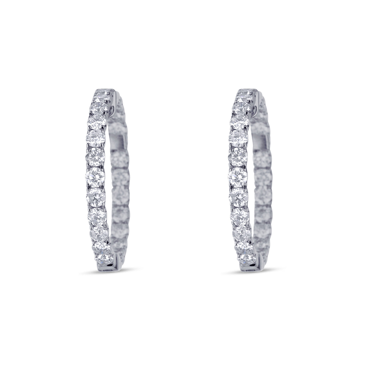 18k White Gold Diamond Inside Outside Hoop Earrings