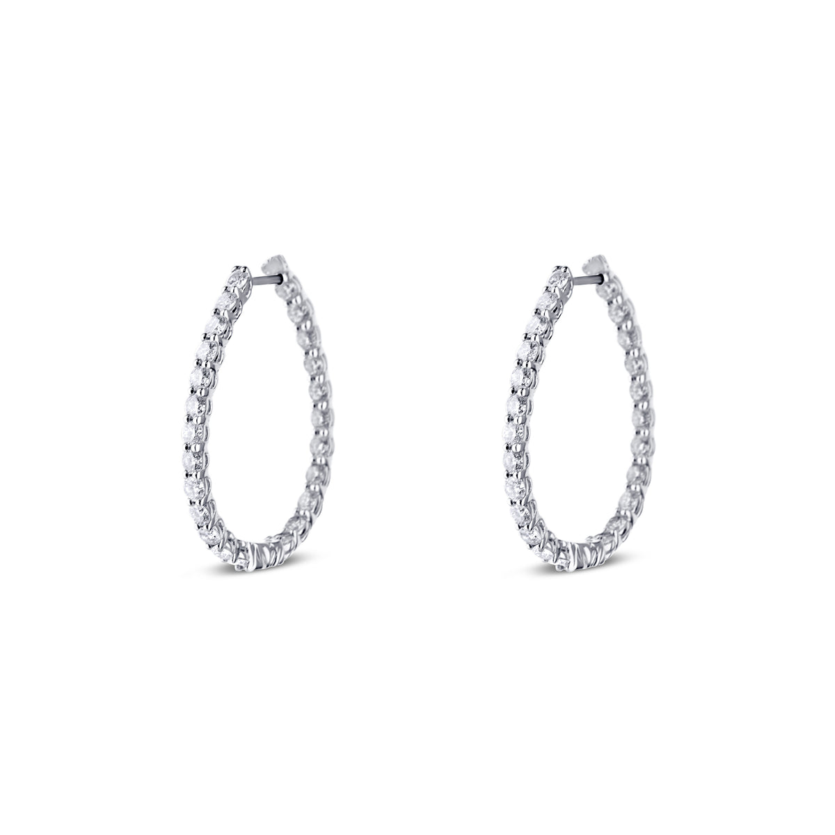 18k White Gold Diamond Inside Outside Shared Prong Hoop Earrings