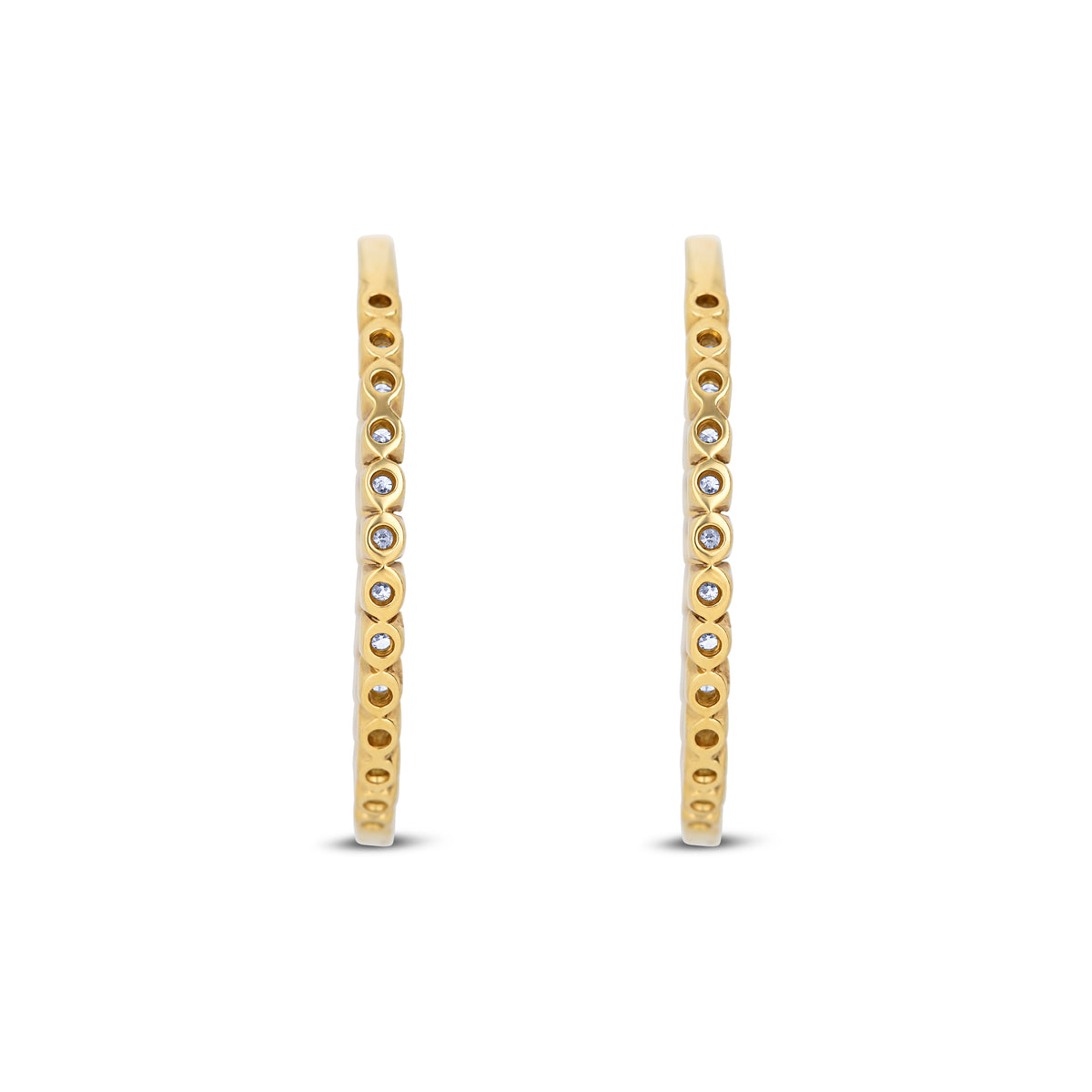 18k Yellow Gold Diamond Inside Outside Hoop Earrings