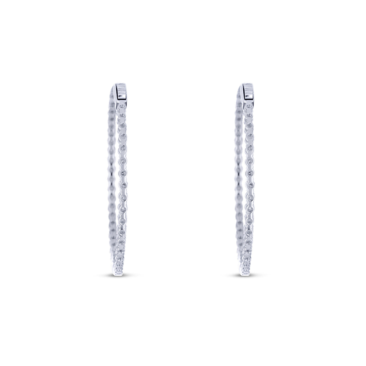 18k White Gold Diamond Inside Outside Shared Prong Hoop Earrings