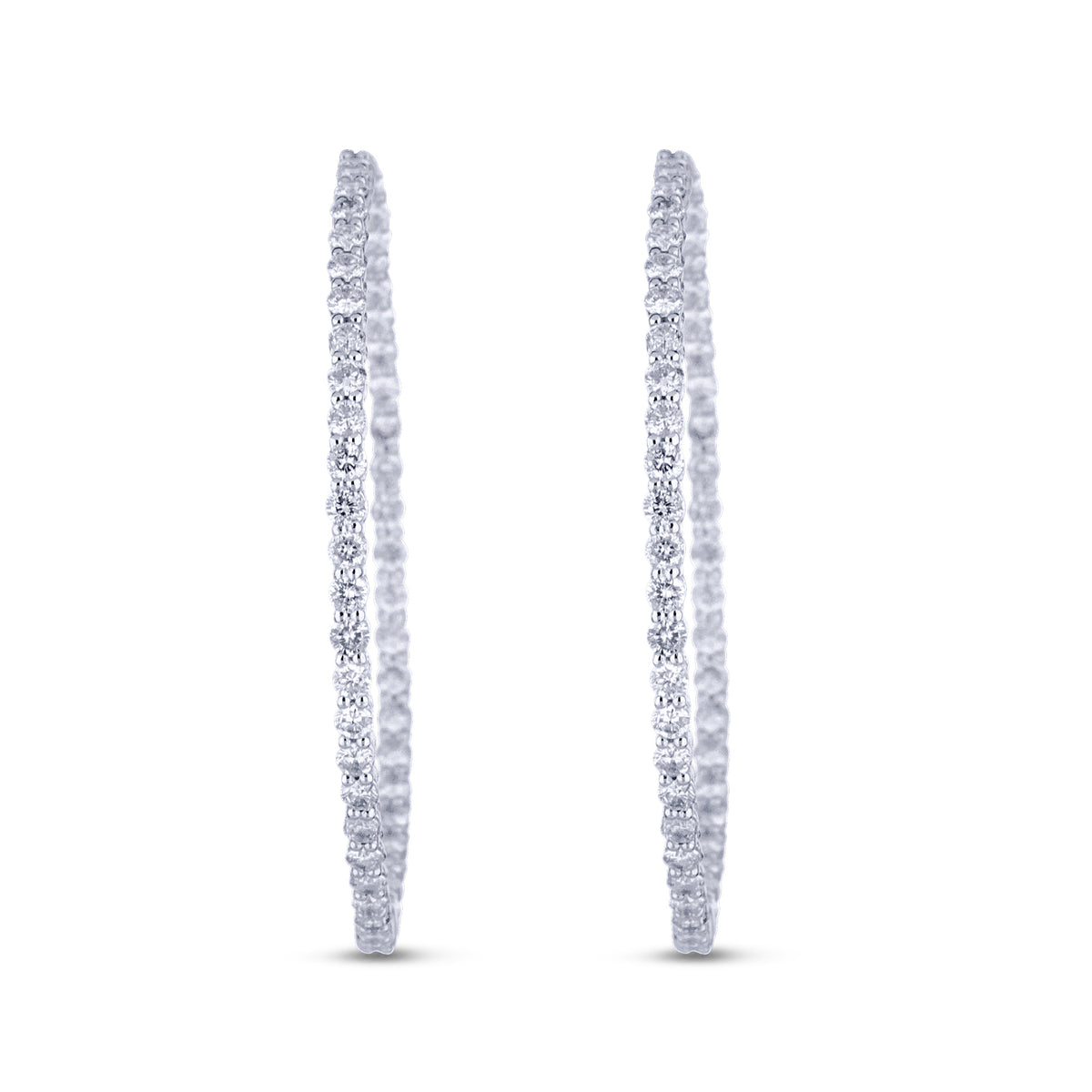 18k White Gold Diamond Inside Outside Hoop Earrings
