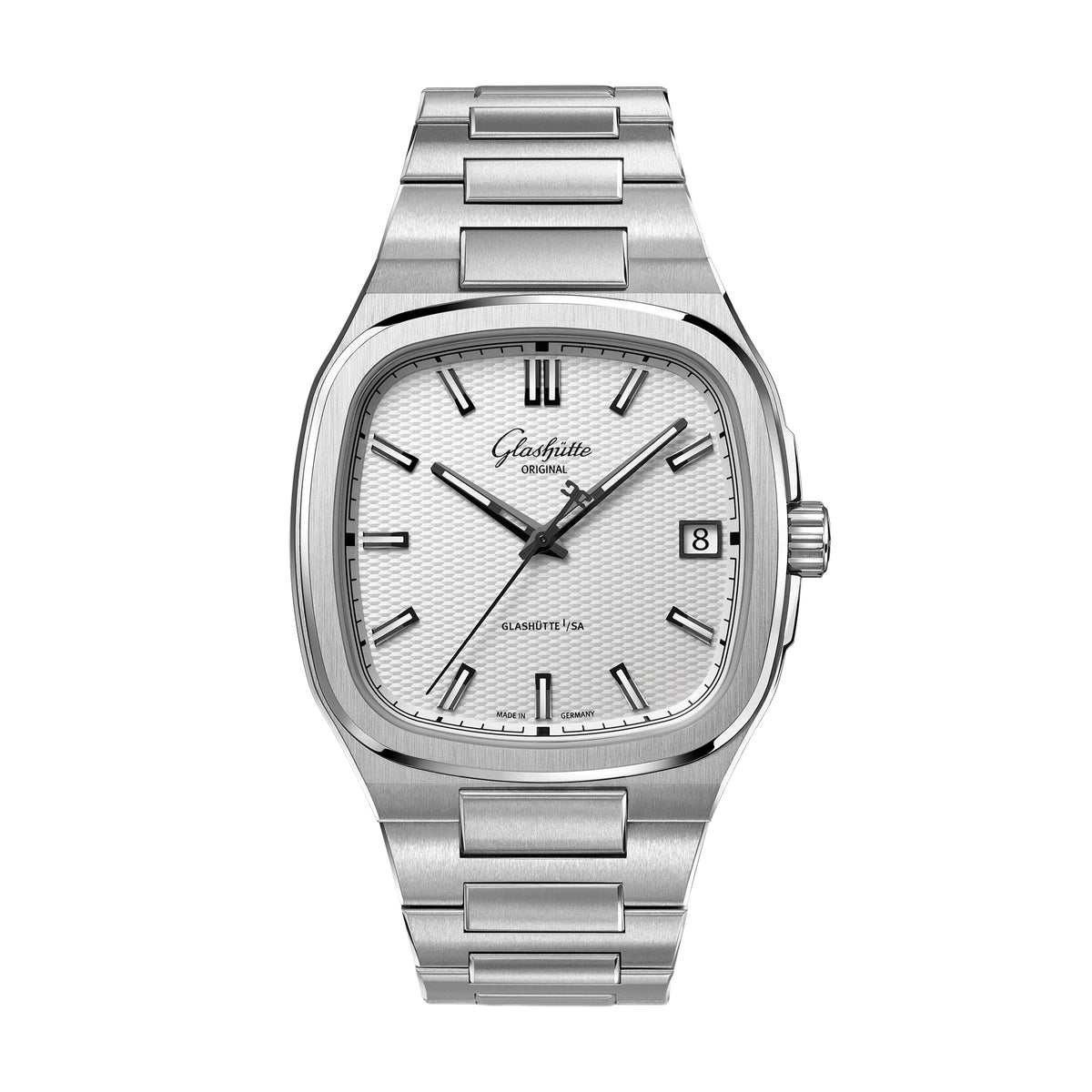 Glashutte Original 70s Stereo Panel Watch, 39mm Silver Dial, 1-36-11-01-02-71
