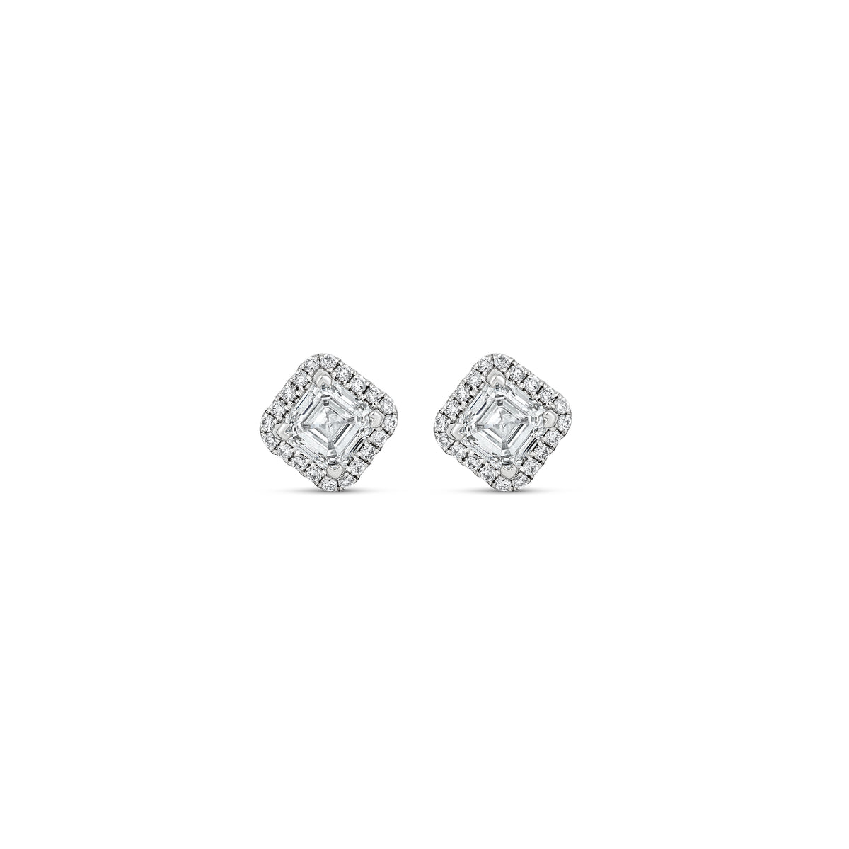 18k White Gold Asscher Diamond Halo Earrings