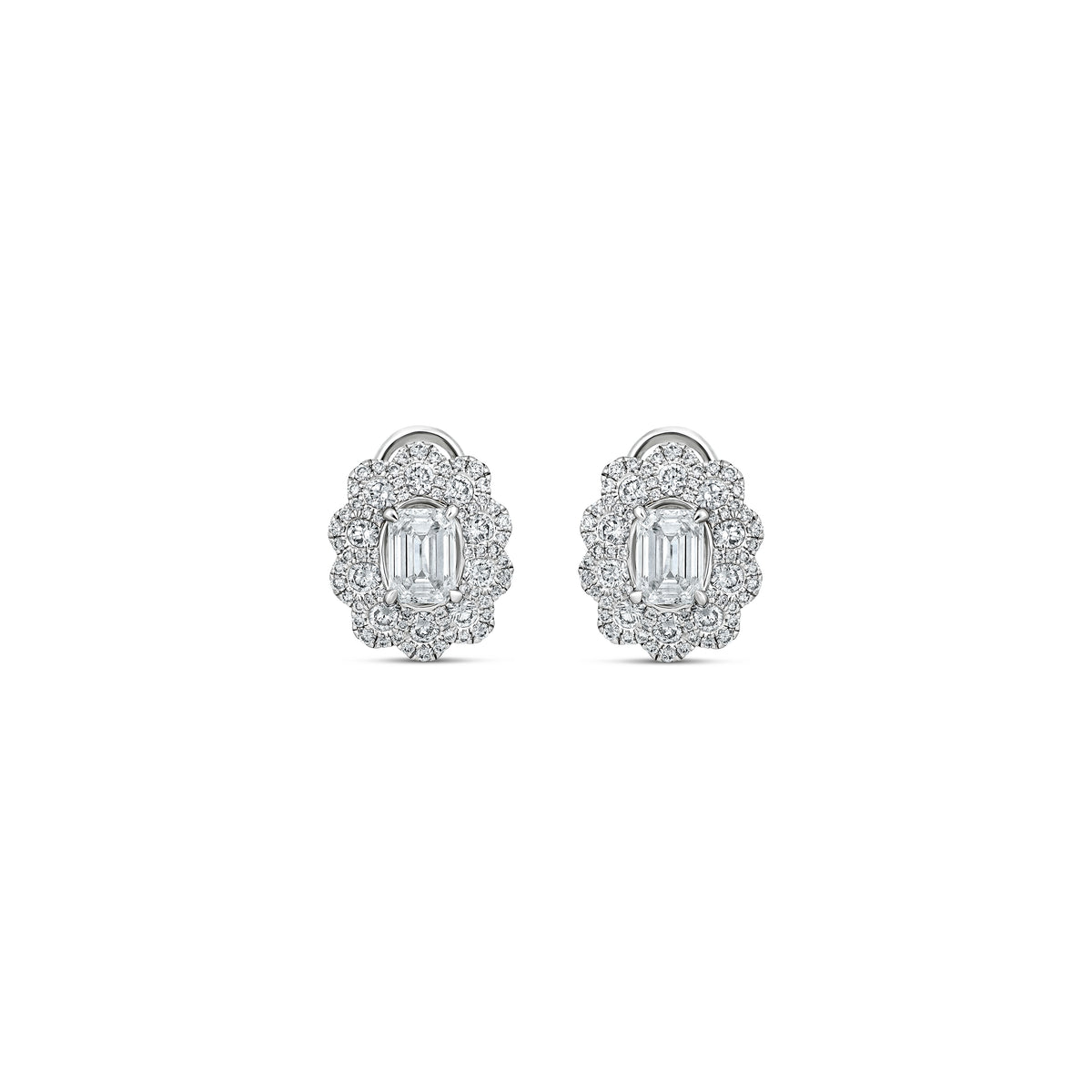 18k White Gold Emerald Diamond Double Halo Earrings