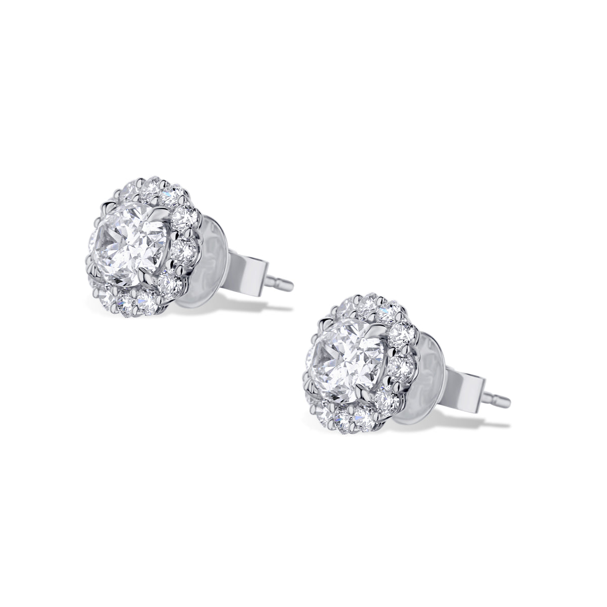 18k White Gold Oval Diamond Halo Earrings