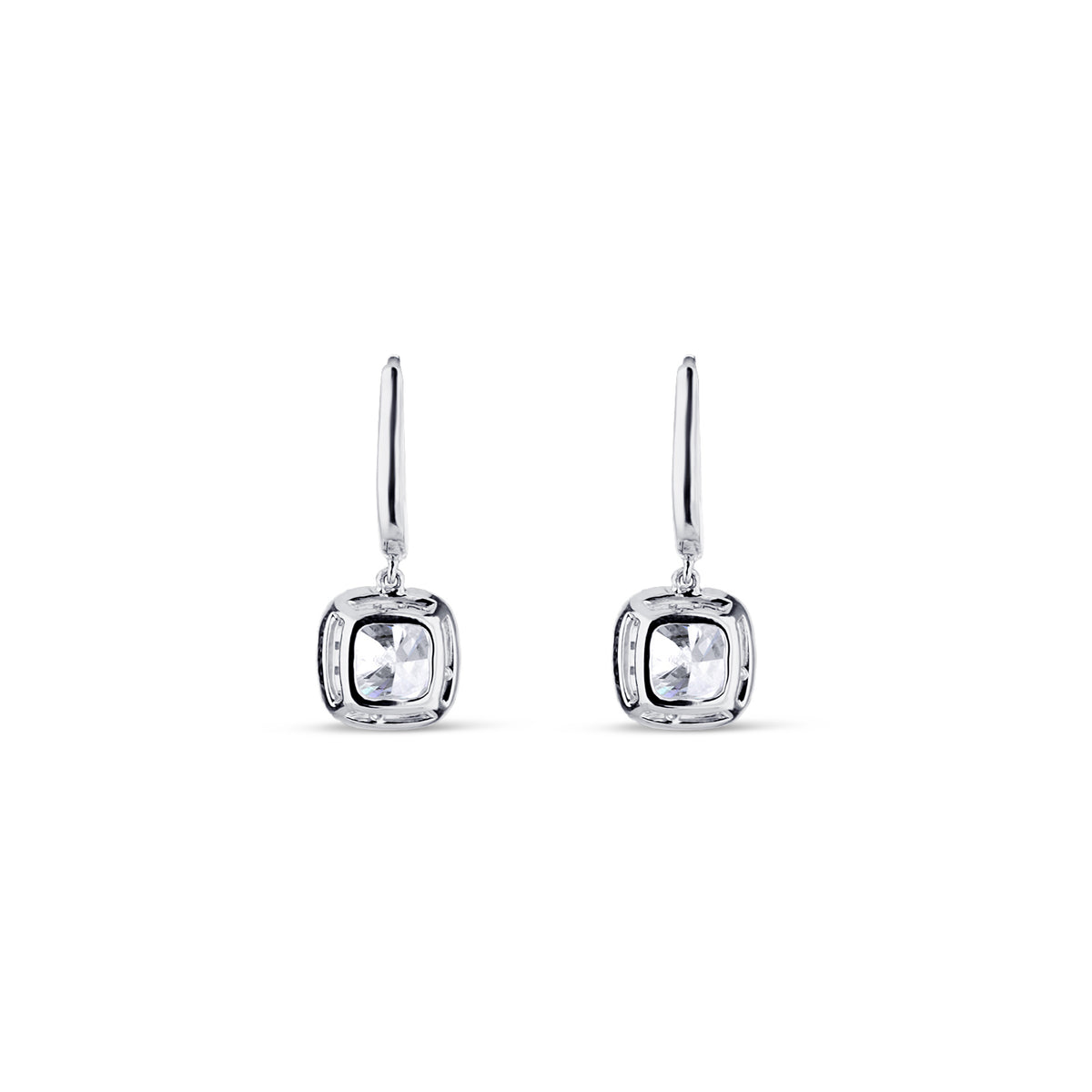 Platinum Cushion Diamond Halo Drop Earrings