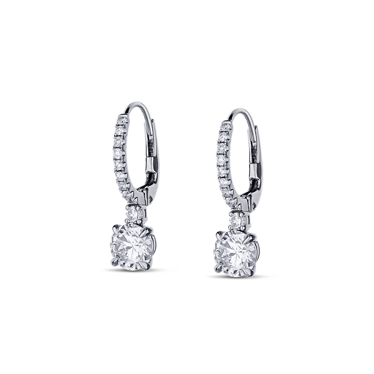 18k White Gold Round Diamond Drop Earrings