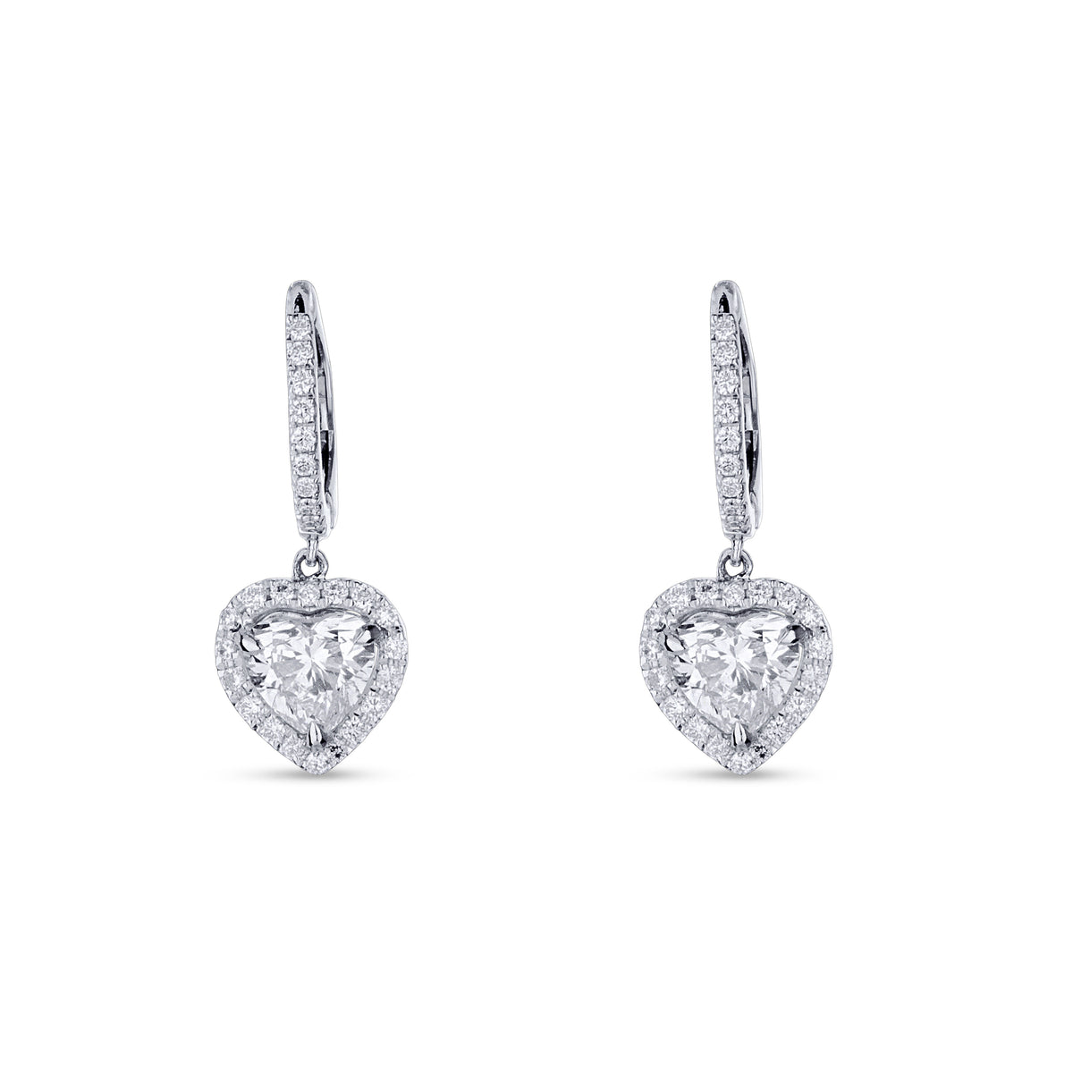 Platinum Heart Diamond Halo Drop Earrings