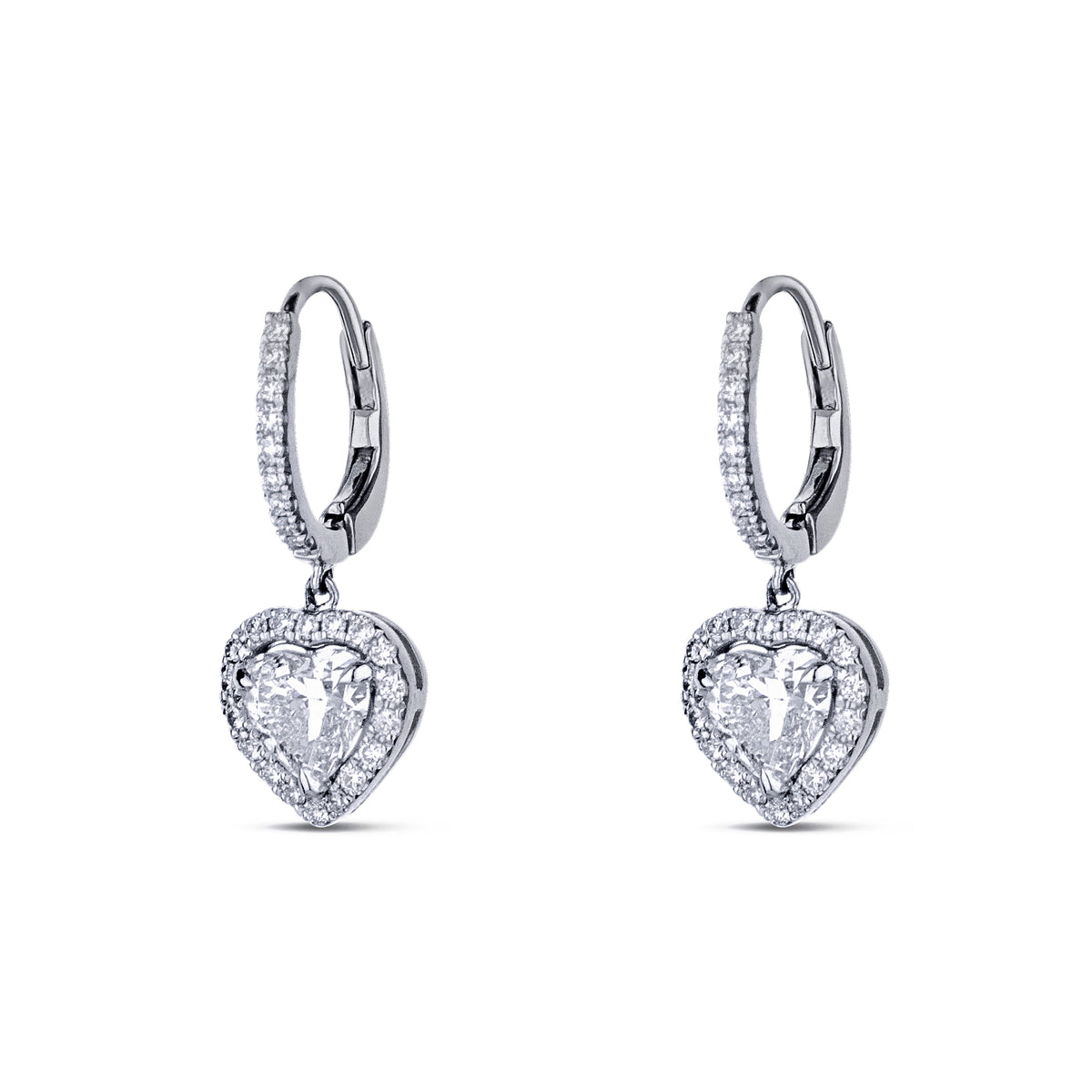 Platinum Heart Diamond Halo Drop Earrings