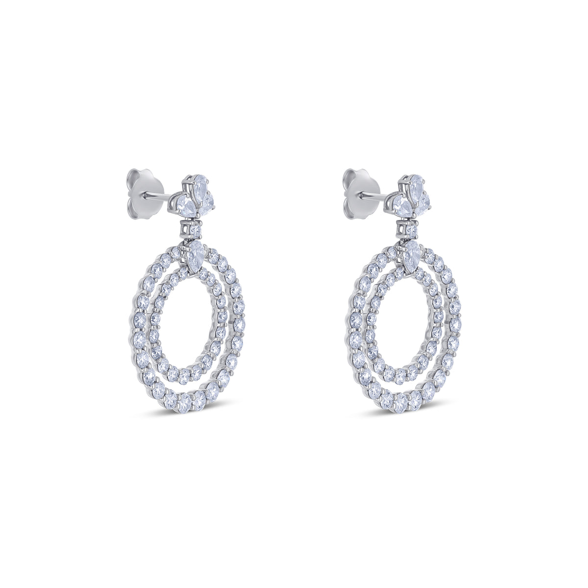 18k White Gold Diamond Double Circle Drop Earrings