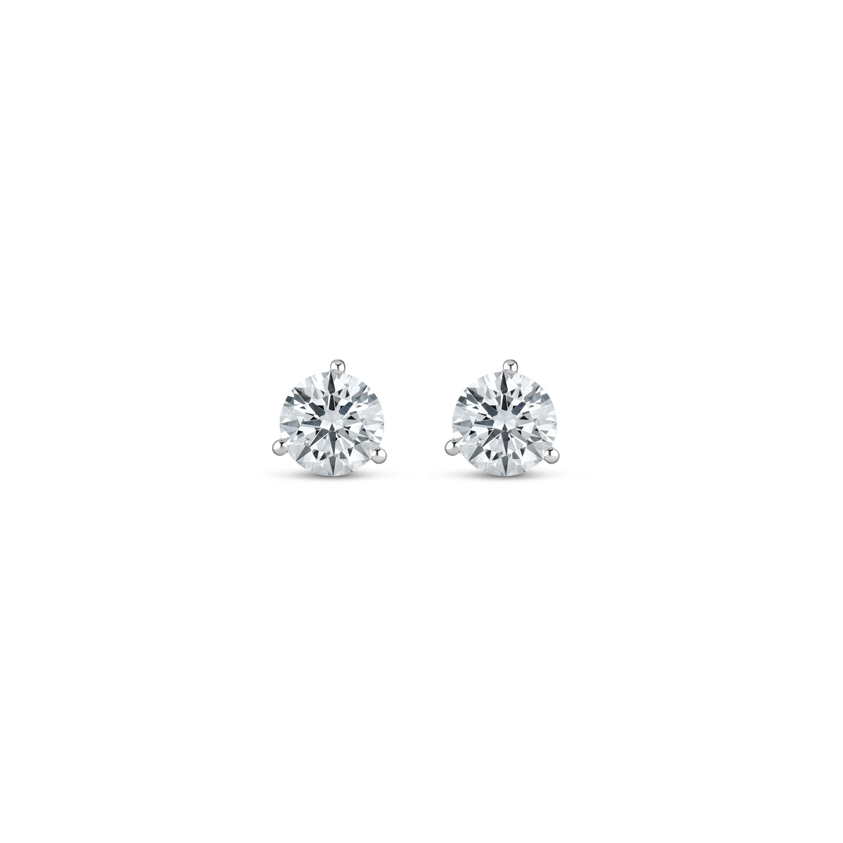 14k White Gold Lab-Grown Round Diamond Three Prong Martini Stud Earrings