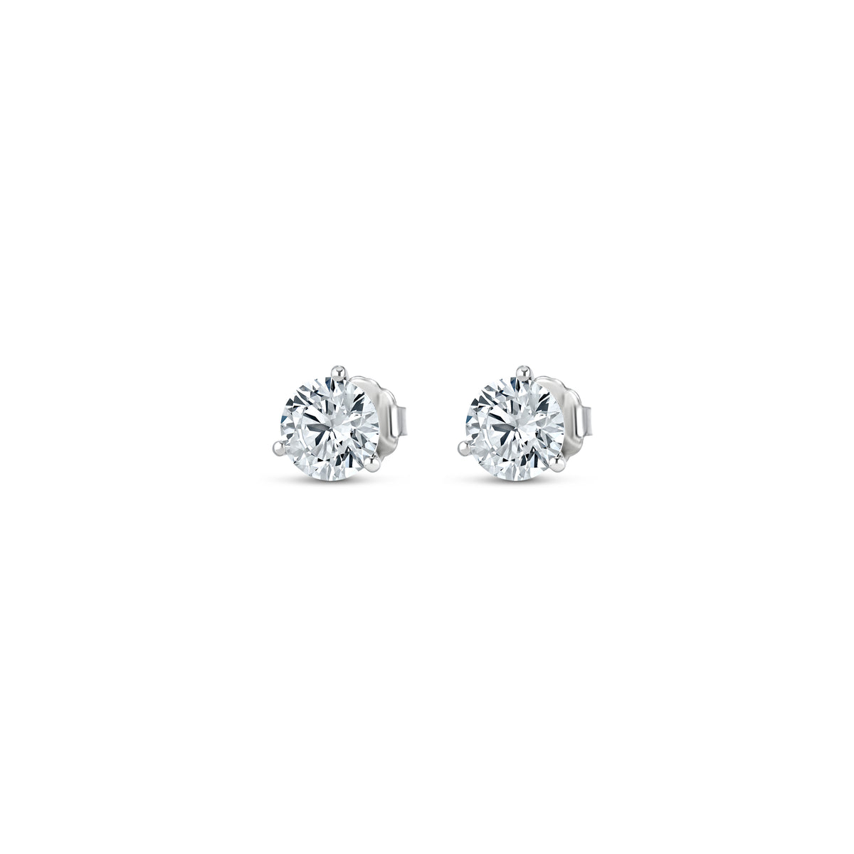 14k White Gold Lab-Grown Round Diamond Three Prong Martini Stud Earrings