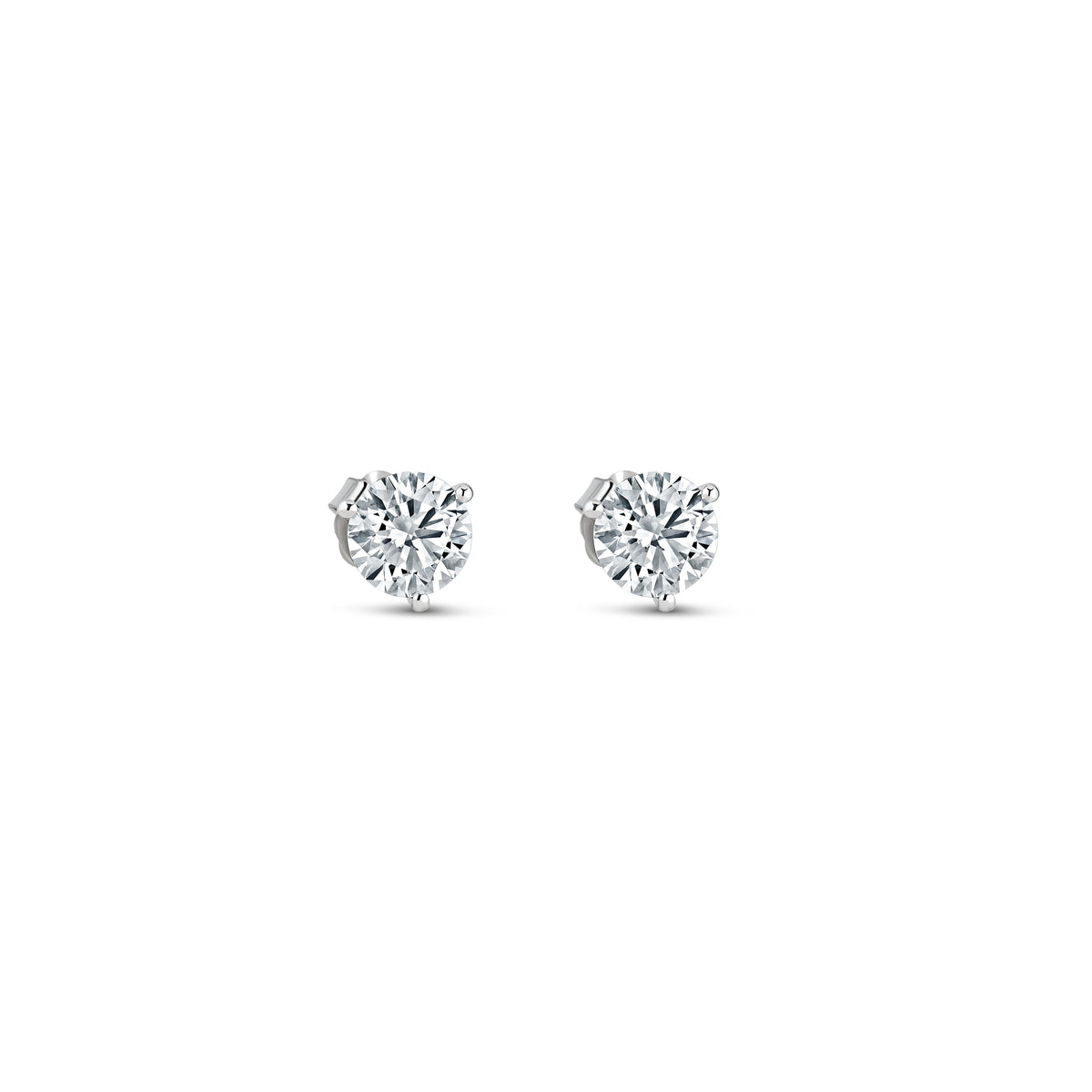 14k White Gold Lab-Grown Round Diamond Three Prong Martini Stud Earrings