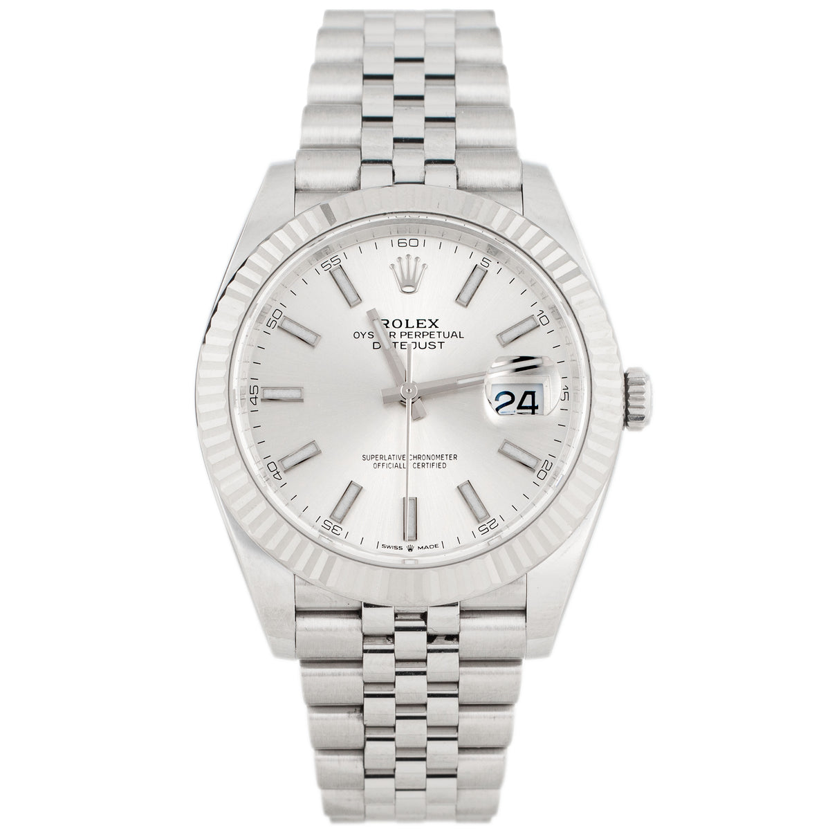 Rolex Datejust Stainless Steel Silver Dial Fluted Jubilee 41mm 126334 Full Set