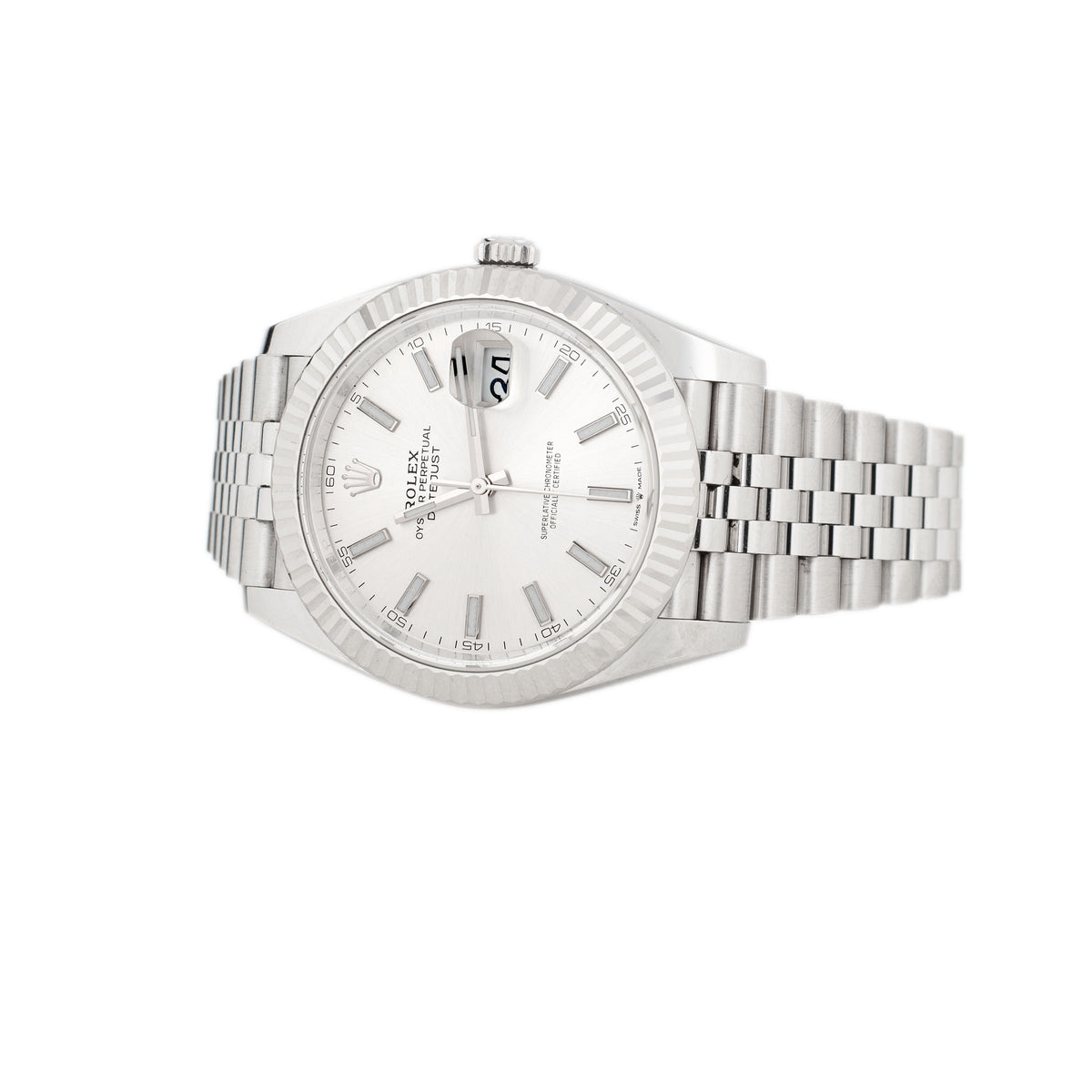 Rolex Datejust Stainless Steel Silver Dial Fluted Jubilee 41mm 126334 Full Set